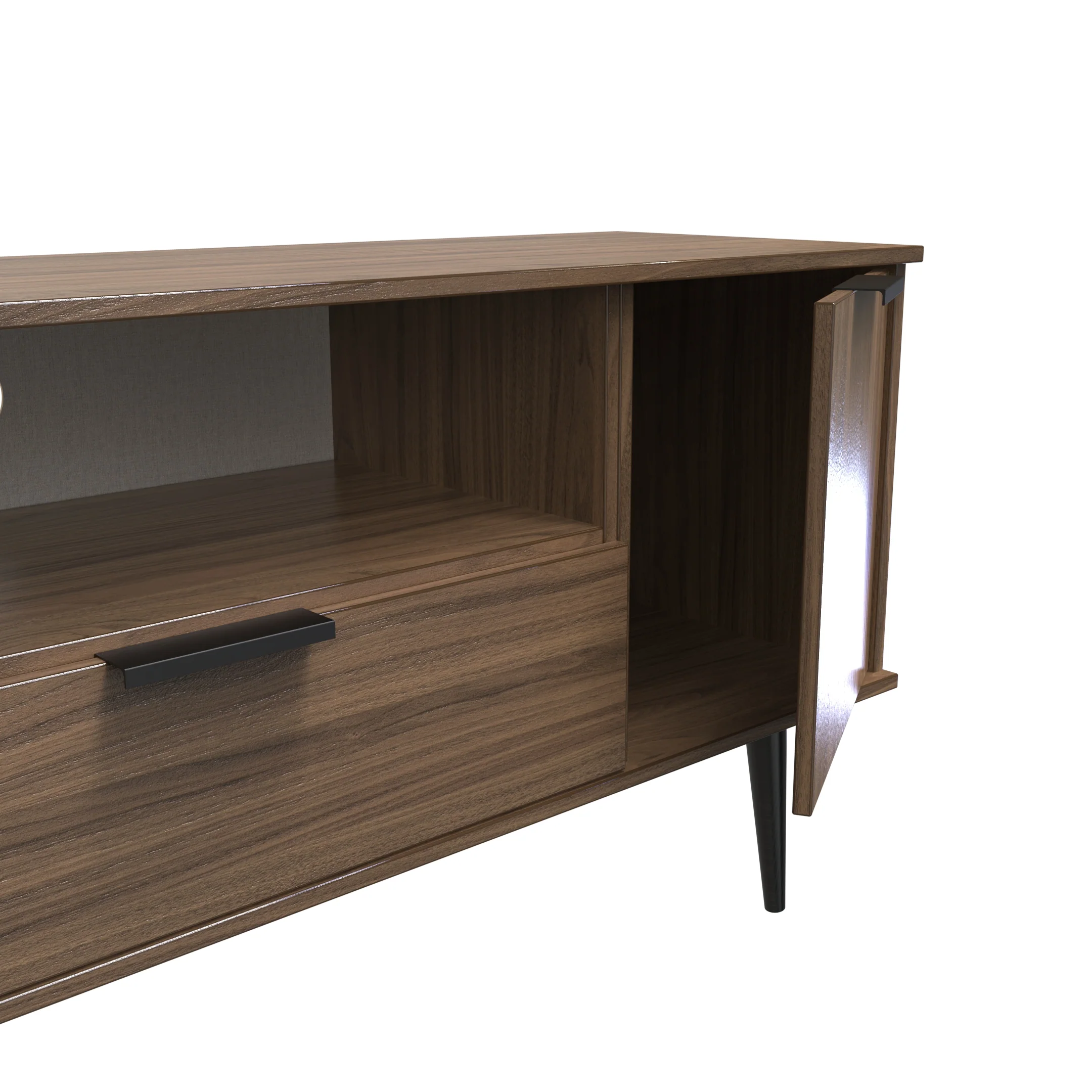 Helsinki Ready Assembled 2 Door 1 Drawer Wide TV Unit in Carini Walnut - Image 6