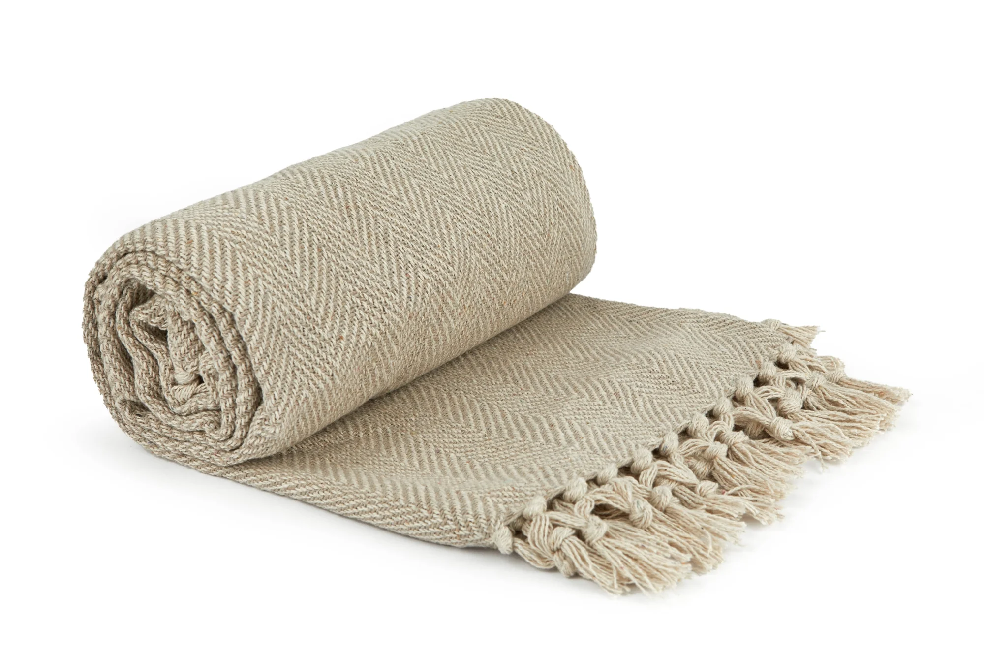 Herringbone - Recycled Cotton Throw In Natural (90x100")