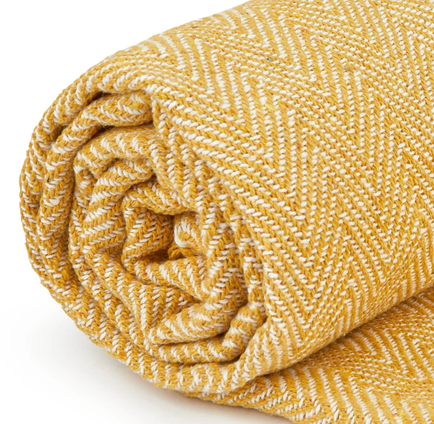 Herringbone - Recycled Cotton Throw In Ochre (90x100") - Image 3