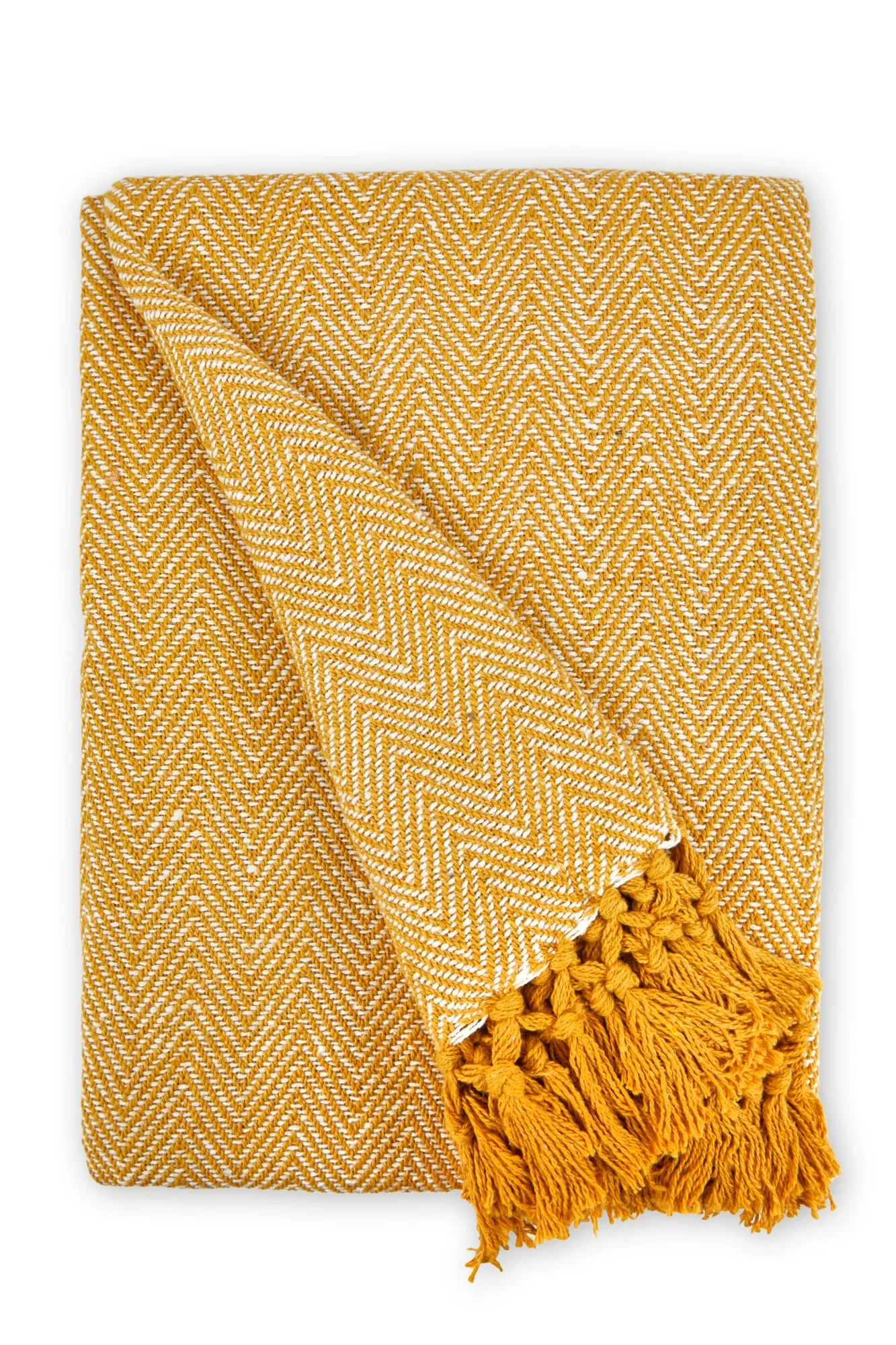 Herringbone - Recycled Cotton Throw In Ochre (90x100") - Image 4