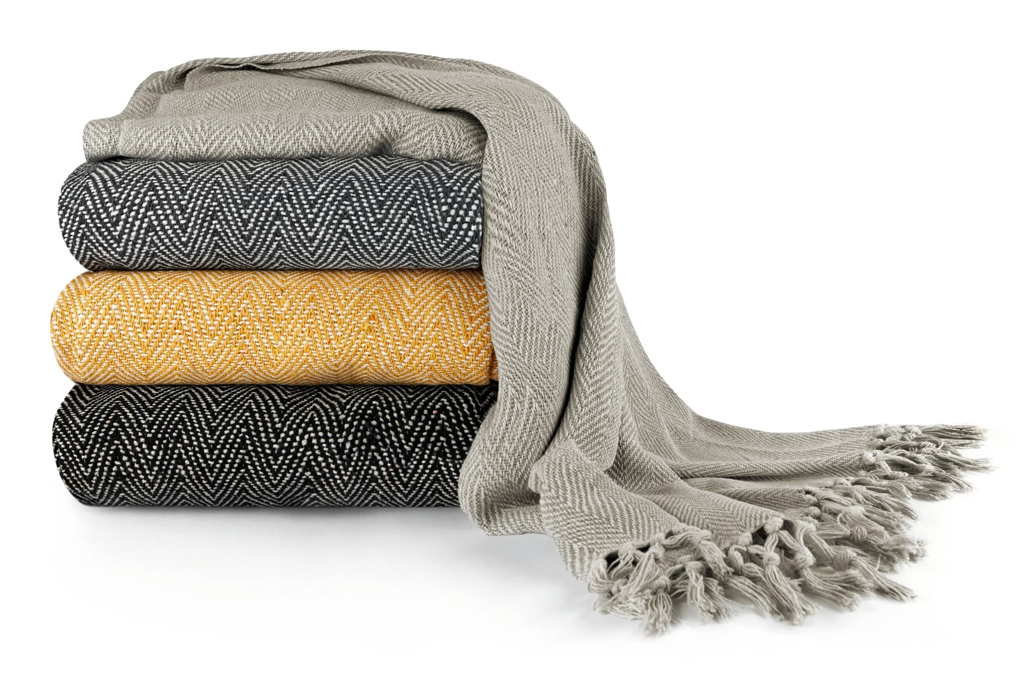 Herringbone - Recycled Cotton Throw In Ochre (50x60") - Image 9