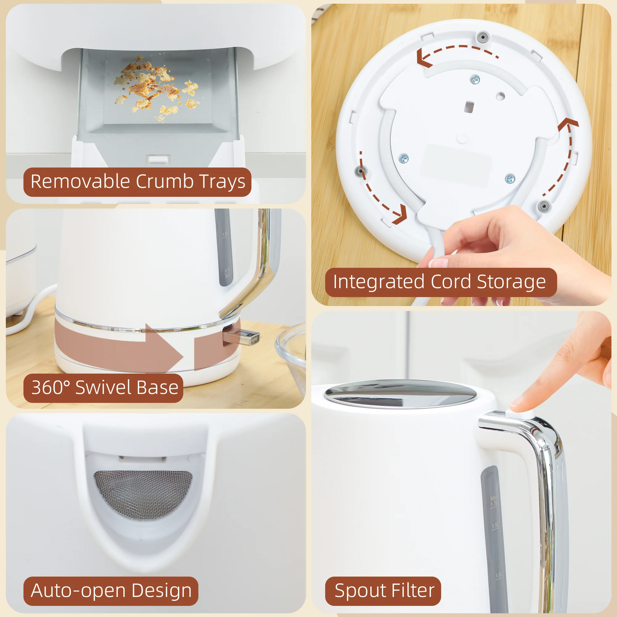 HOMCOM 1.7L 3000W Fast Boil Electric Kettle And 2 Slice Toaster Set - Image 18