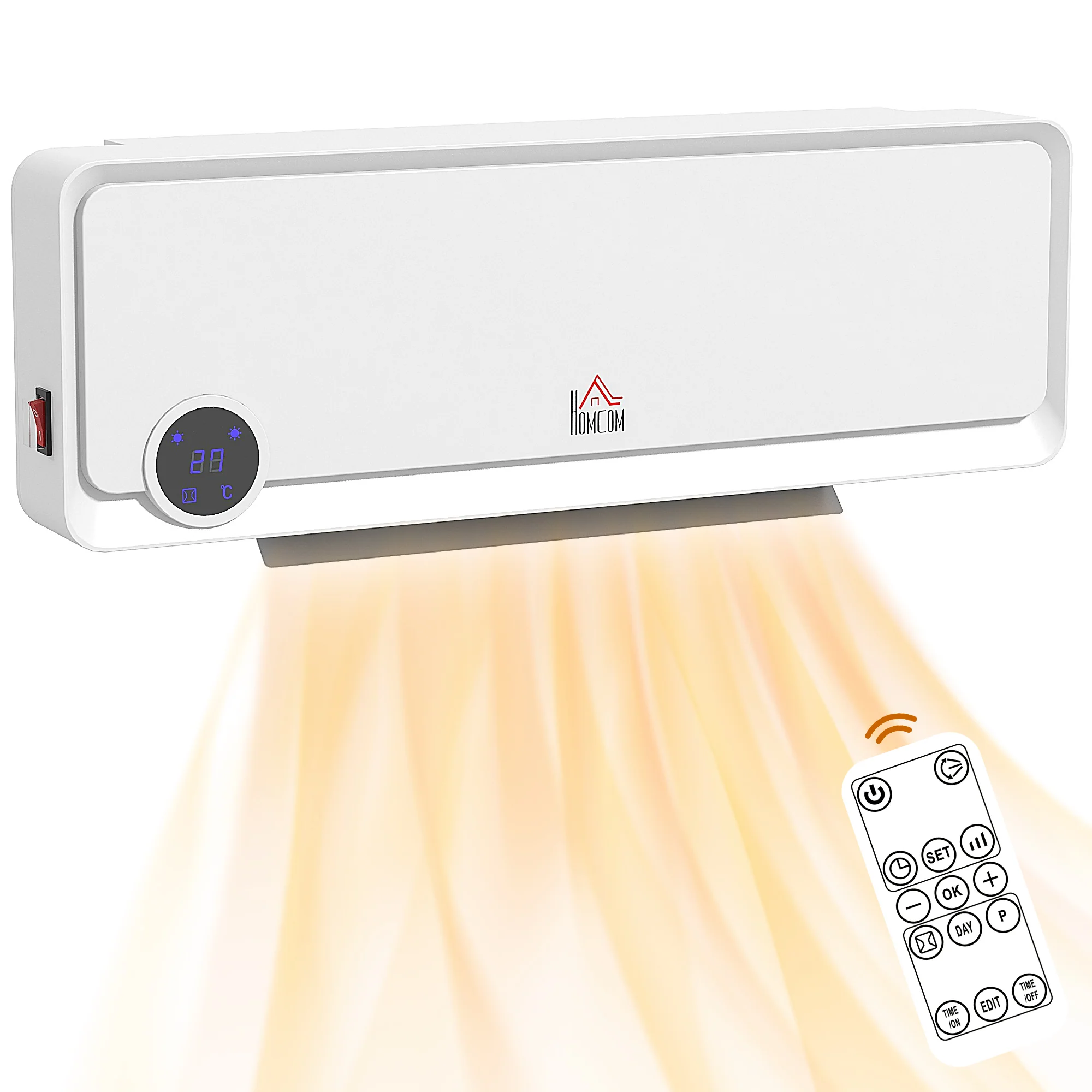 HOMCOM 1000W/2000W Wall Downflow Heater 10-49°C Temperature W/ Timer Remote