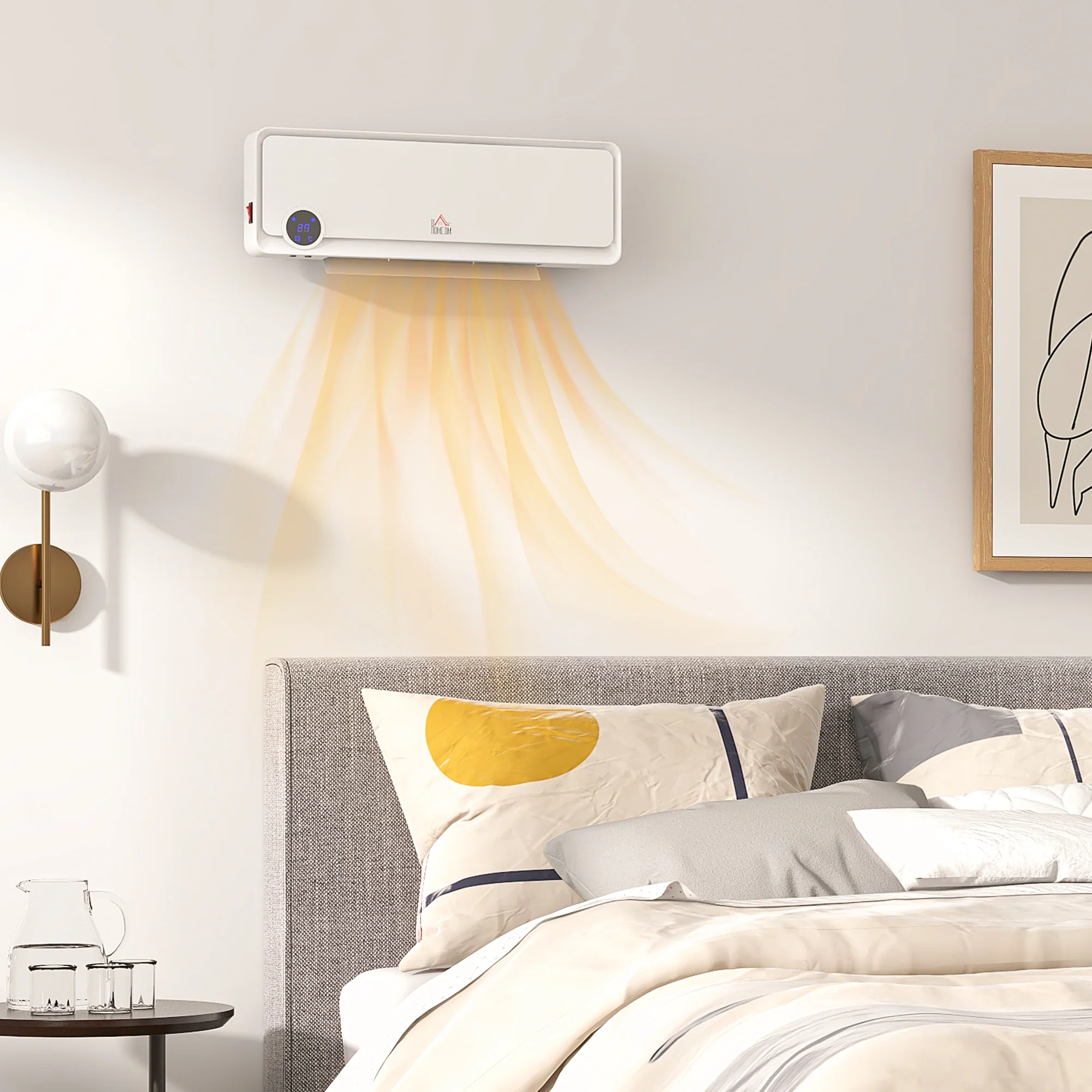 HOMCOM 1000W/2000W Wall Downflow Heater 10-49°C Temperature W/ Timer Remote - Image 2