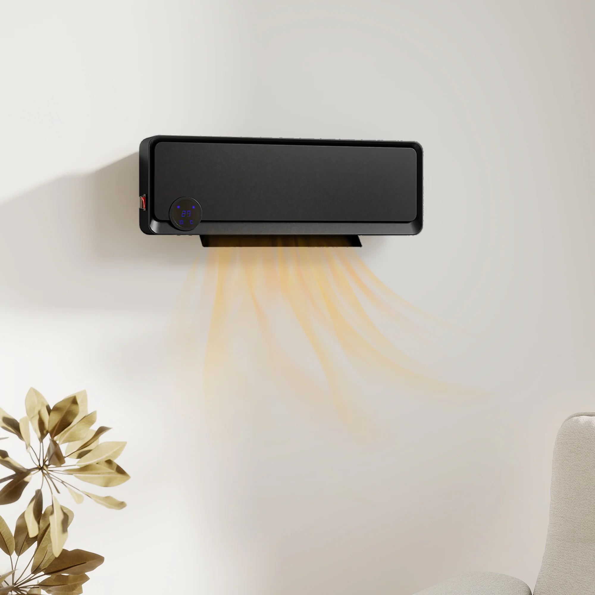 HOMCOM 1000W/2000W Wall Downflow Heater 10-49°C Temperature w/ Timer, Black - Image 2
