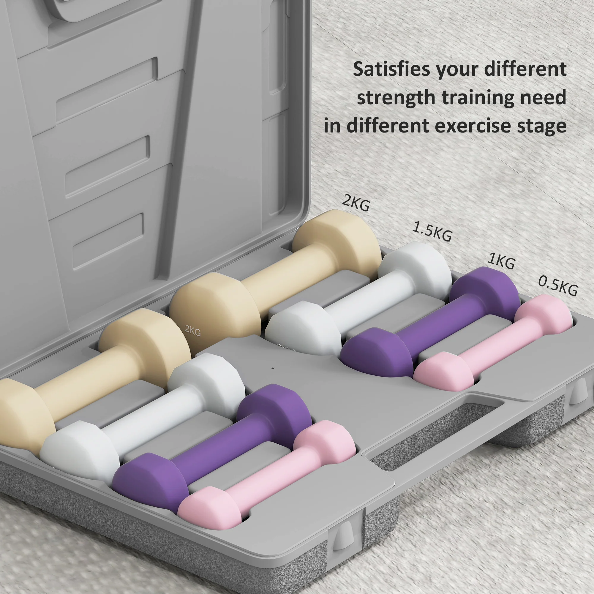 HOMCOM 10kg Dumbbell Weights Set With Carry Case, Pink, Purple, Grey, Brown - Image 7
