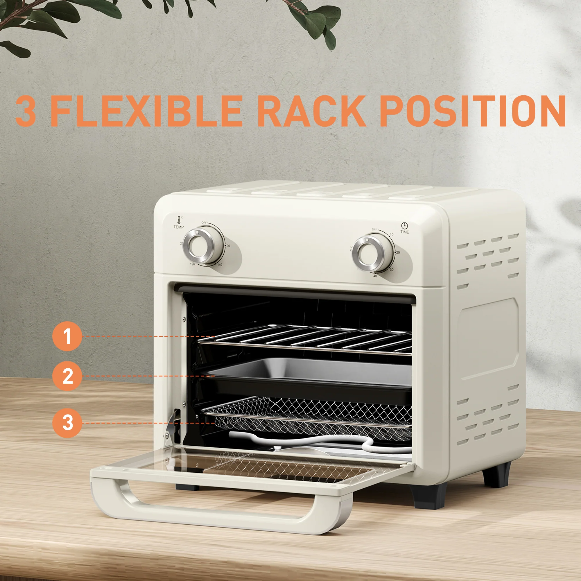 HOMCOM 10L Cream Air Fryer Oven, Electric Oven, Grill, Roast, Bake, 1000W - Image 4
