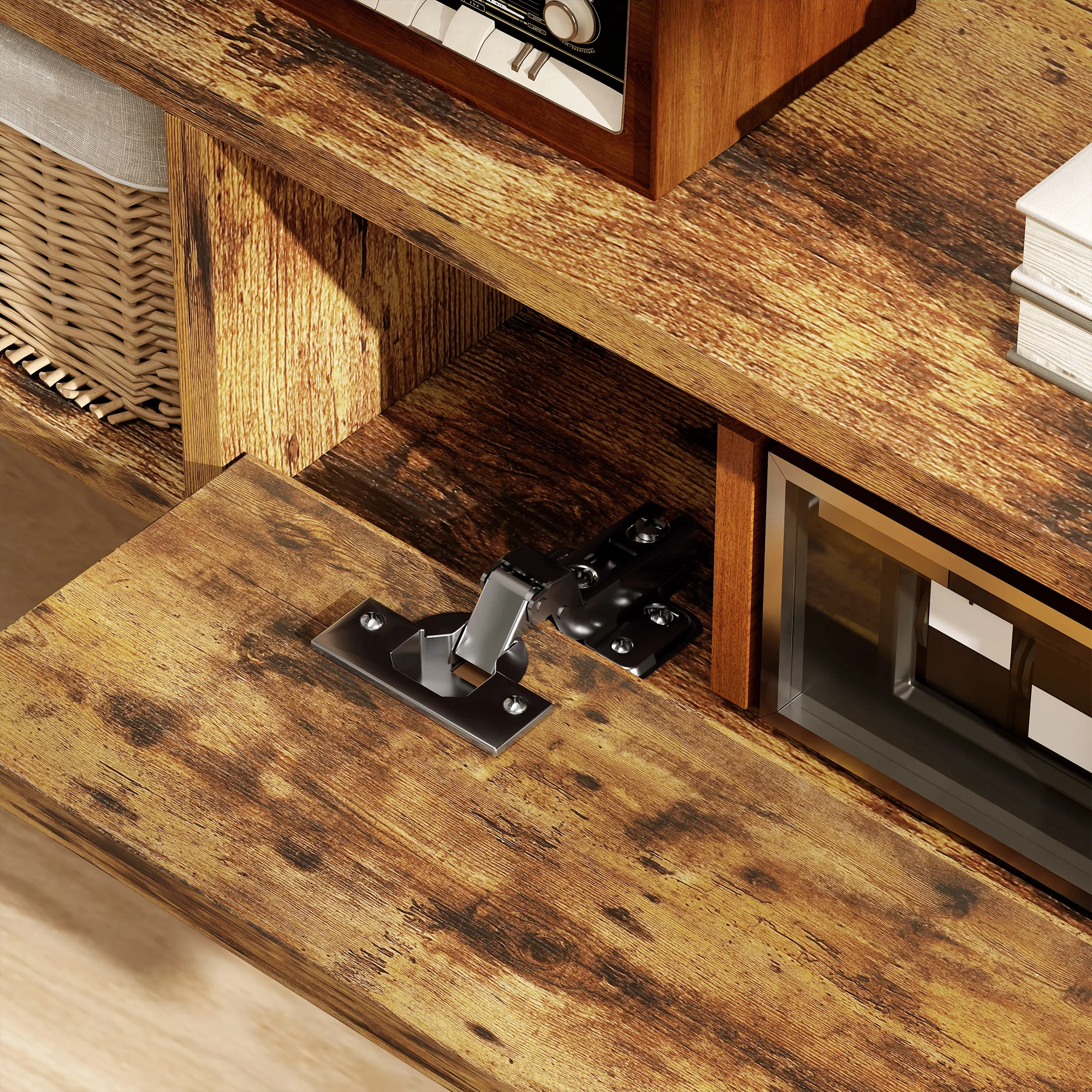 HOMCOM 120 Cm Floating TV Unit With Flip Drawer And Shelves, Rustic Brown - Image 9