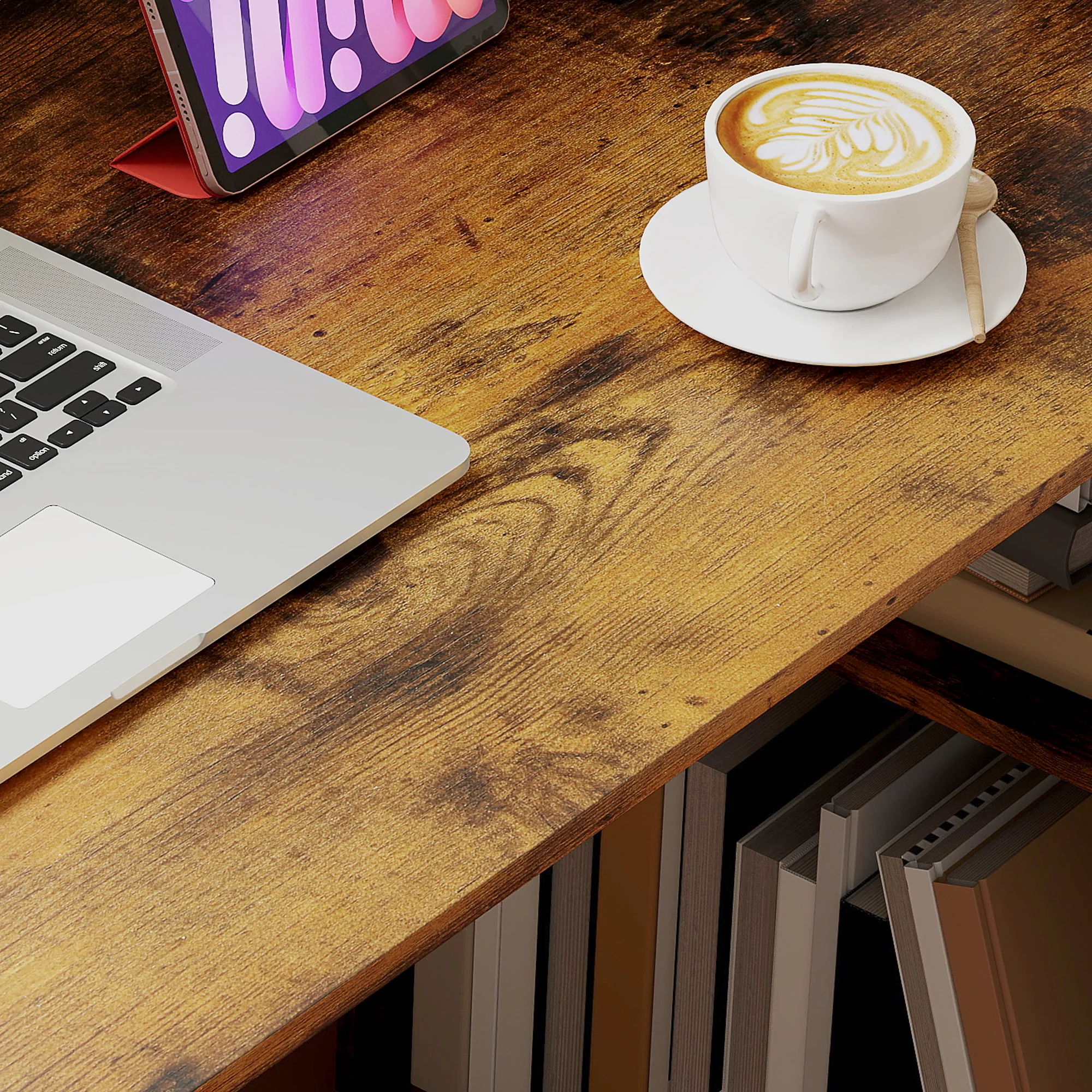 HOMCOM 120cm Computer Desk Bookshelf Writing Table Workstation 6 Shelves - Image 9