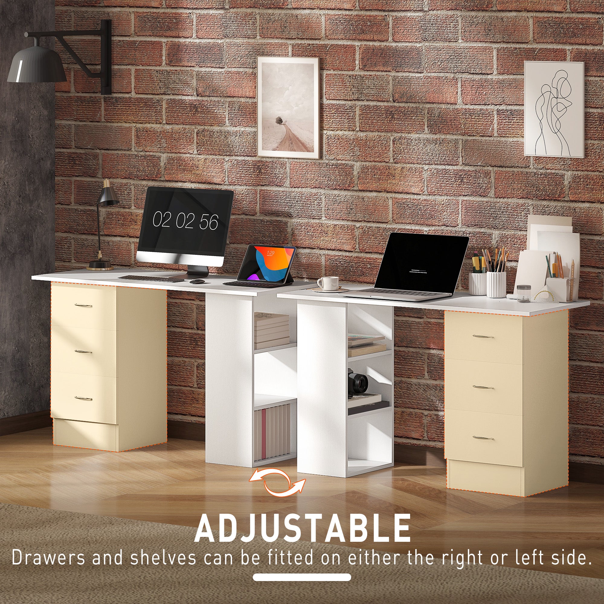 HOMCOM 120cm Computer Desk PC Table Workstation W/ 3 Shelf & Drawers White - Image 6