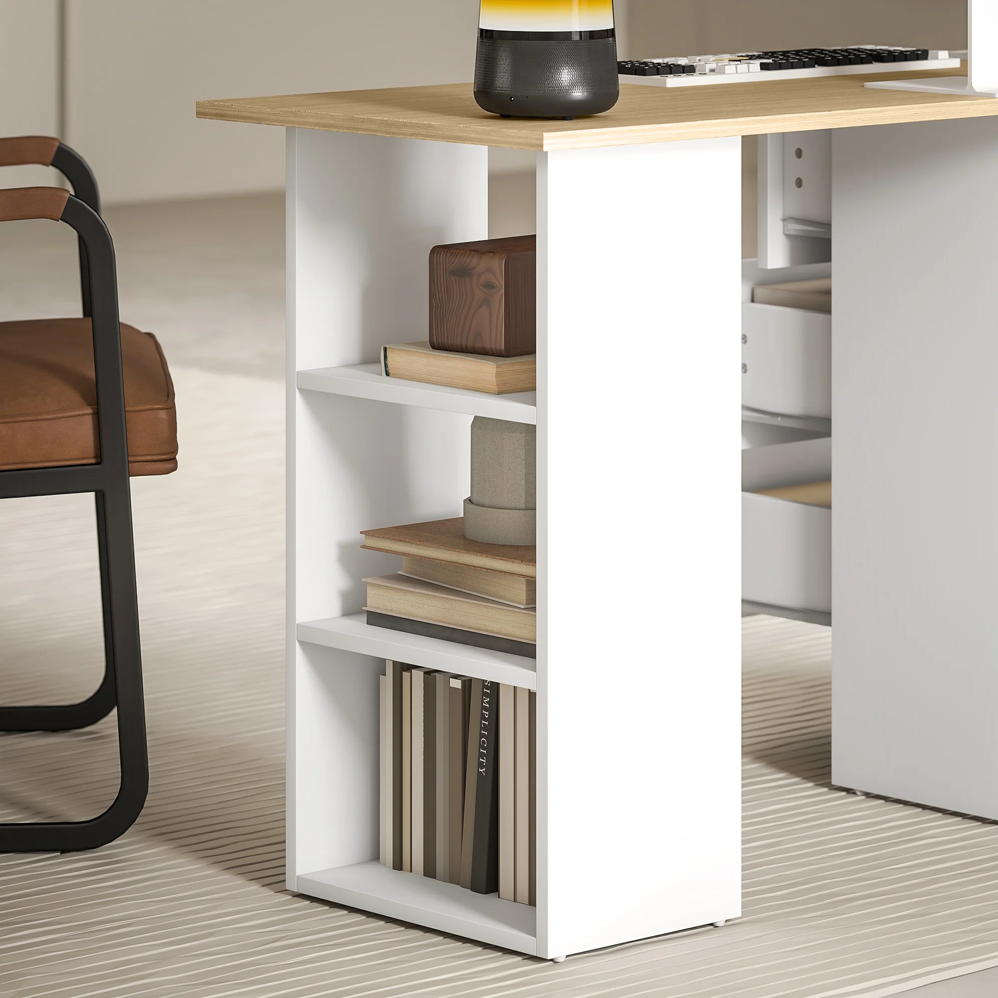 HOMCOM 120cm Computer Desk, Study Table With 3 Shelf & Drawers - Image 17