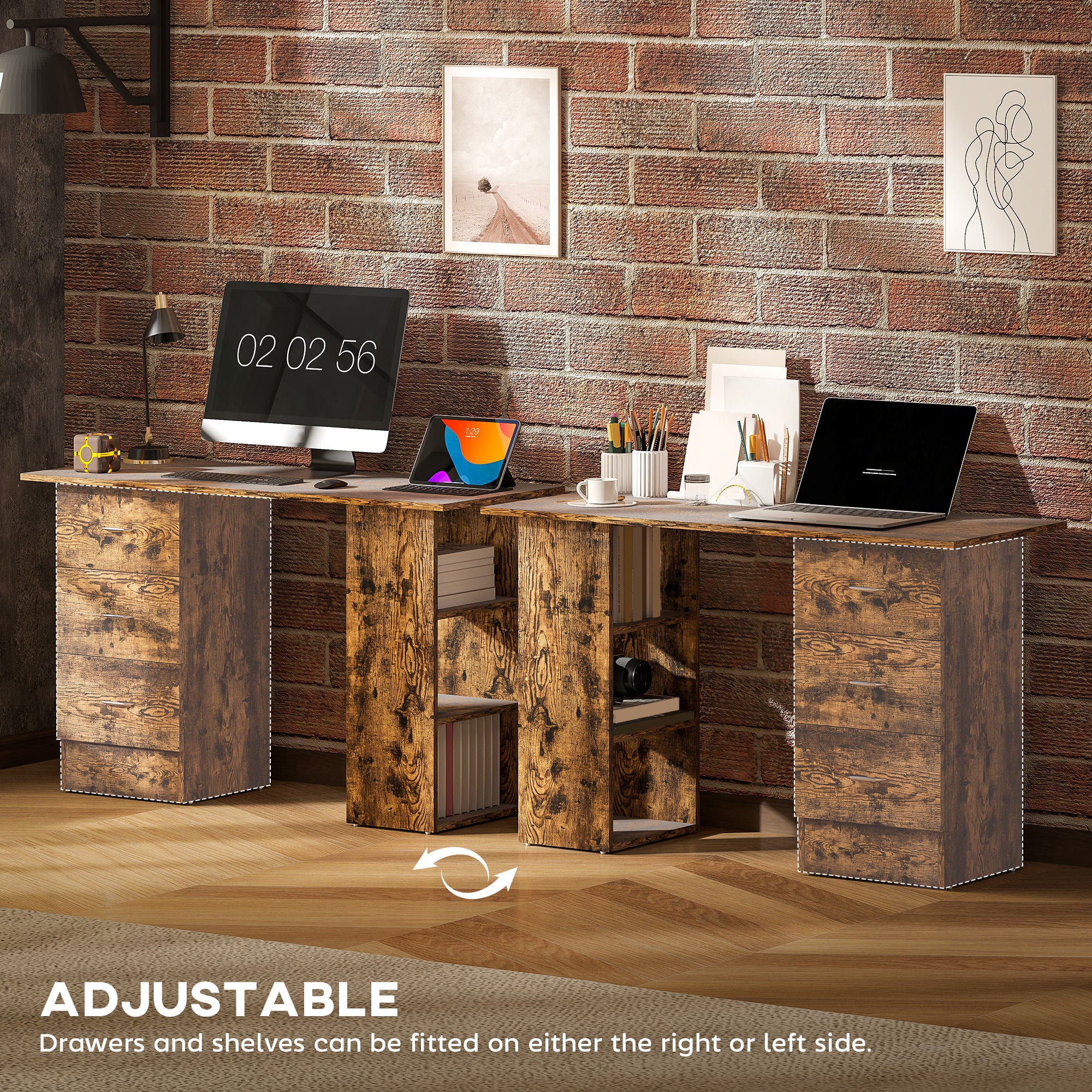 HOMCOM 120cm Computer Desk, Study Table With 3 Shelf & Drawers - Image 24