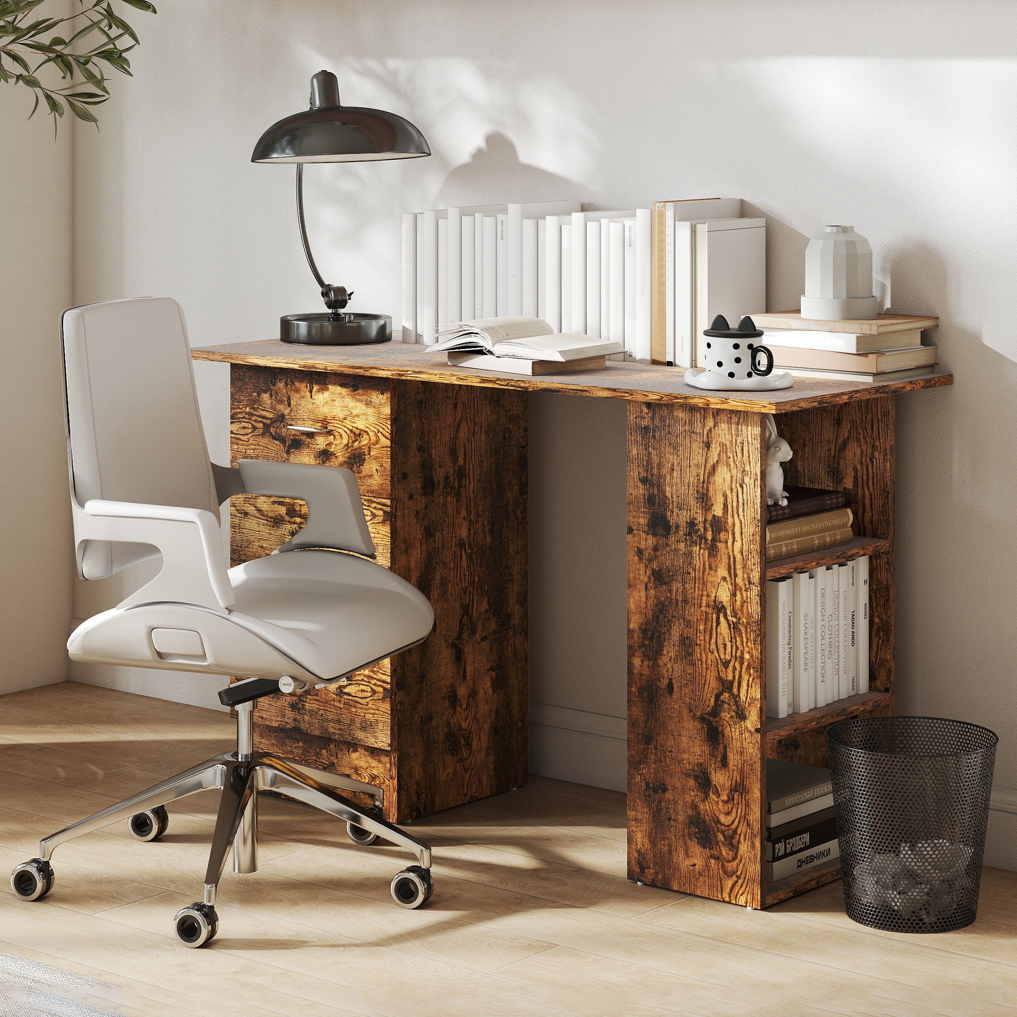 HOMCOM 120cm Computer Desk, Study Table With 3 Shelf & Drawers - Image 26