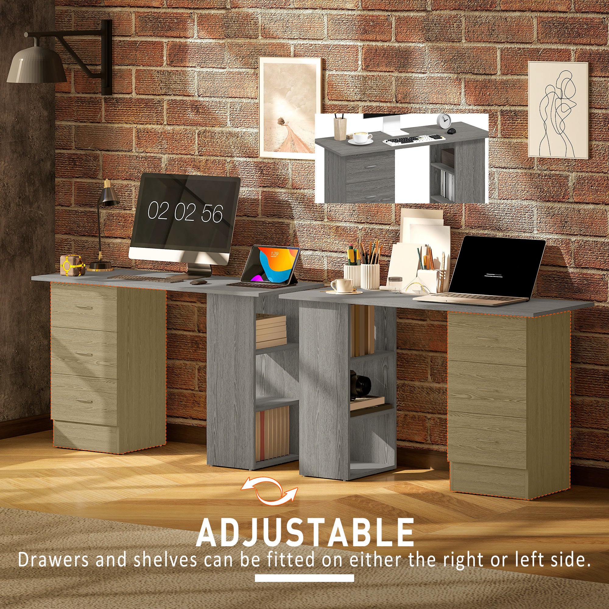 HOMCOM 120cm Computer Desk, Study Table With 3 Shelf & Drawers - Image 6