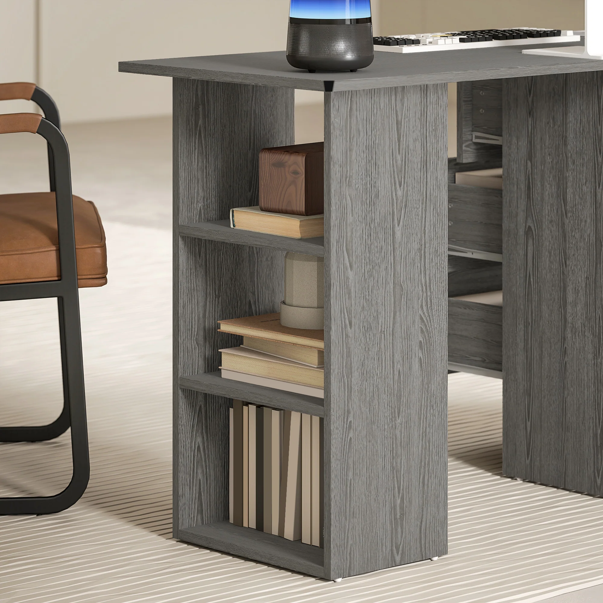 HOMCOM 120cm Computer Desk, Study Table With 3 Shelf & Drawers - Image 8