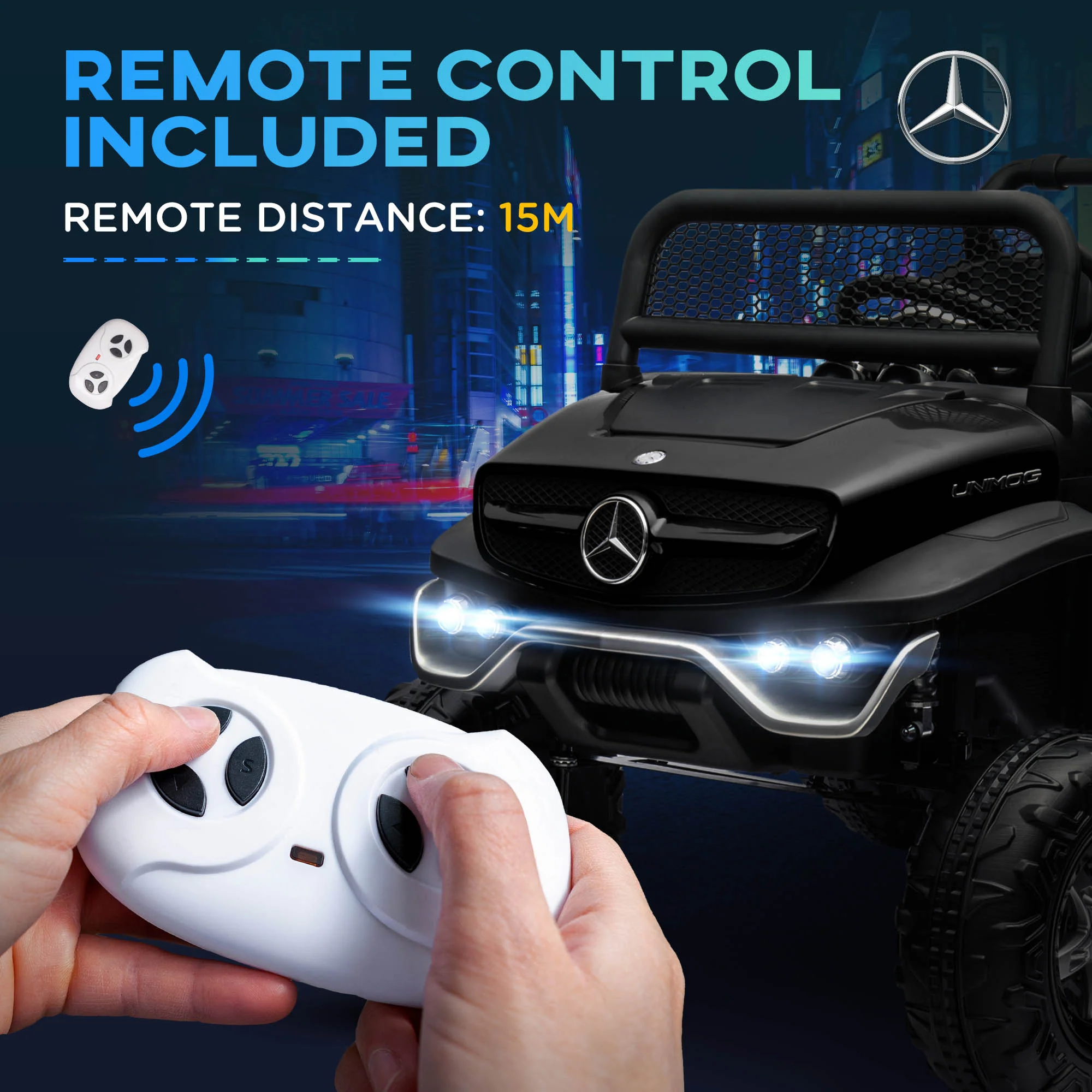 HOMCOM 12V Licensed Mercedes-Benz Unimog, Kids Electric Ride on Car - Black - Image 7