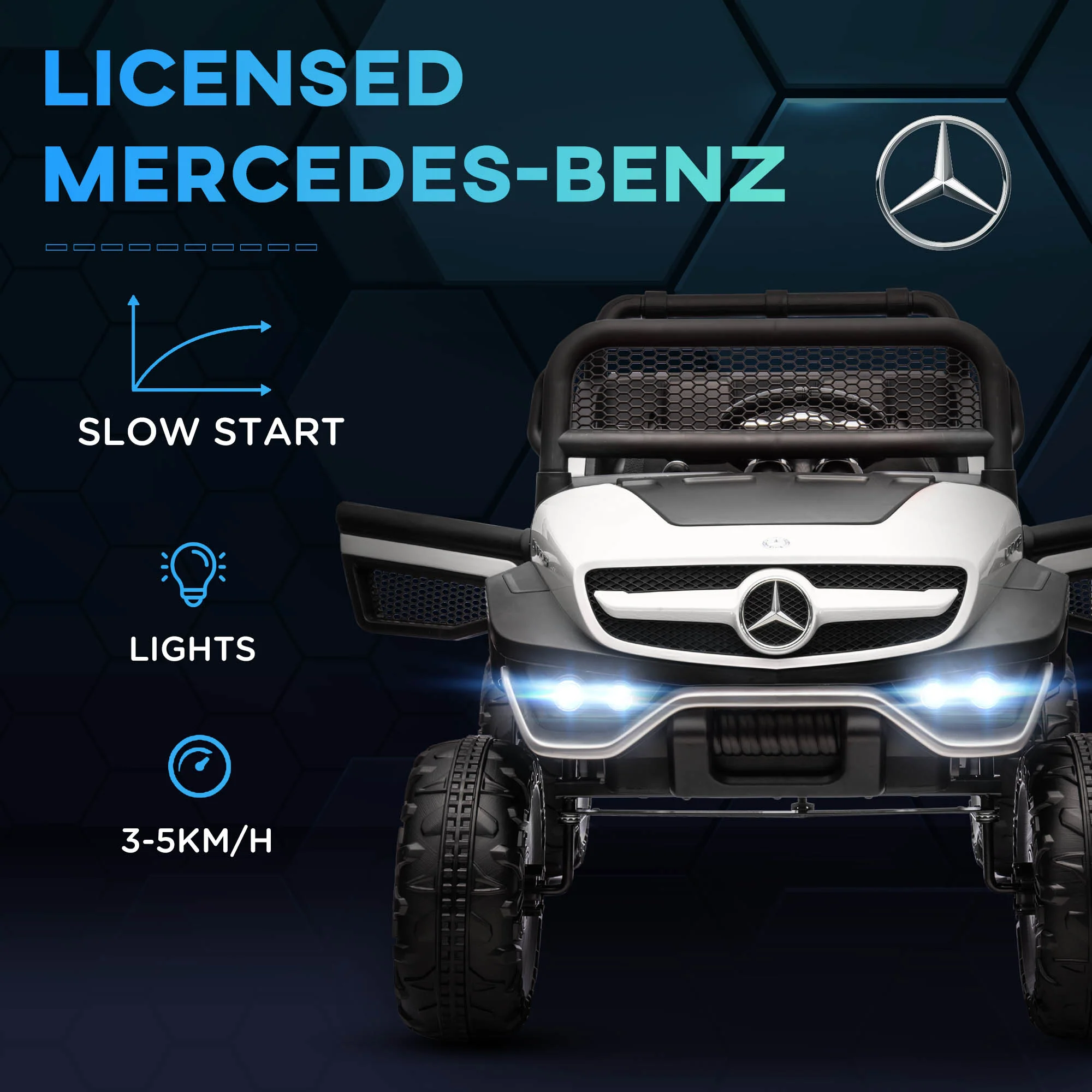 HOMCOM 12V Licensed Mercedes-Benz Unimog, Kids Electric Ride On Car - White - Image 6