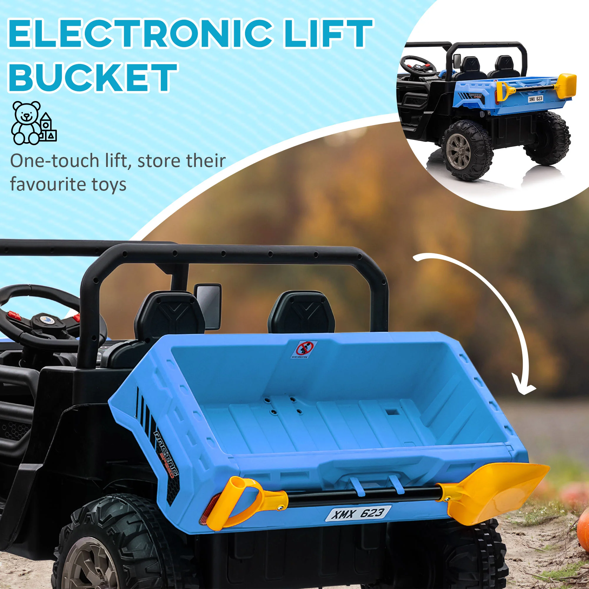 HOMCOM 12V Two-Seater Kids Electric Ride-On Car W/ Electric Bucket - Green - Image 16