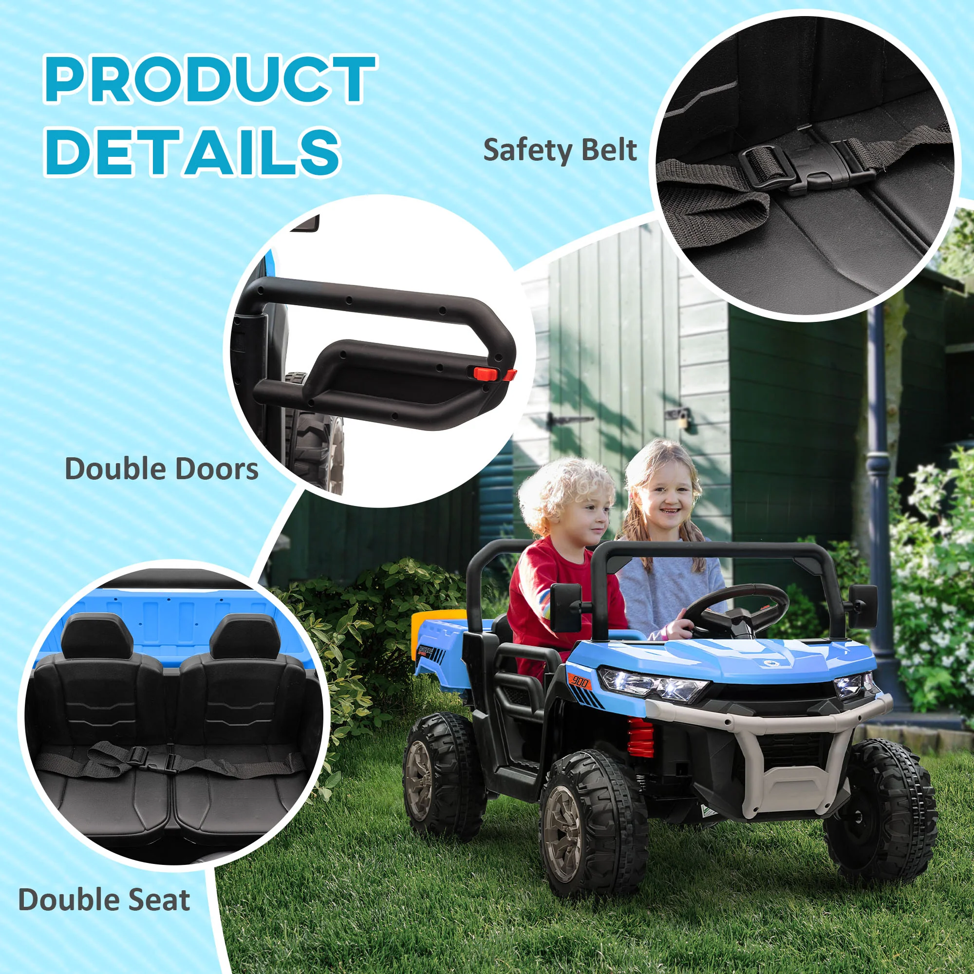 HOMCOM 12V Two-Seater Kids Electric Ride-On Car W/ Electric Bucket - Green - Image 17
