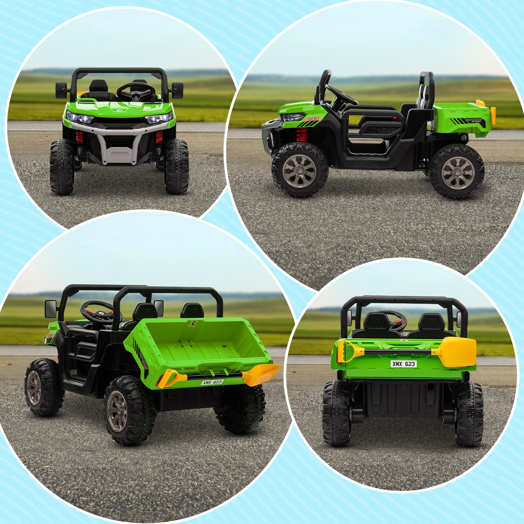 HOMCOM 12V Two-Seater Kids Electric Ride-On Car W/ Electric Bucket - Green - Image 9