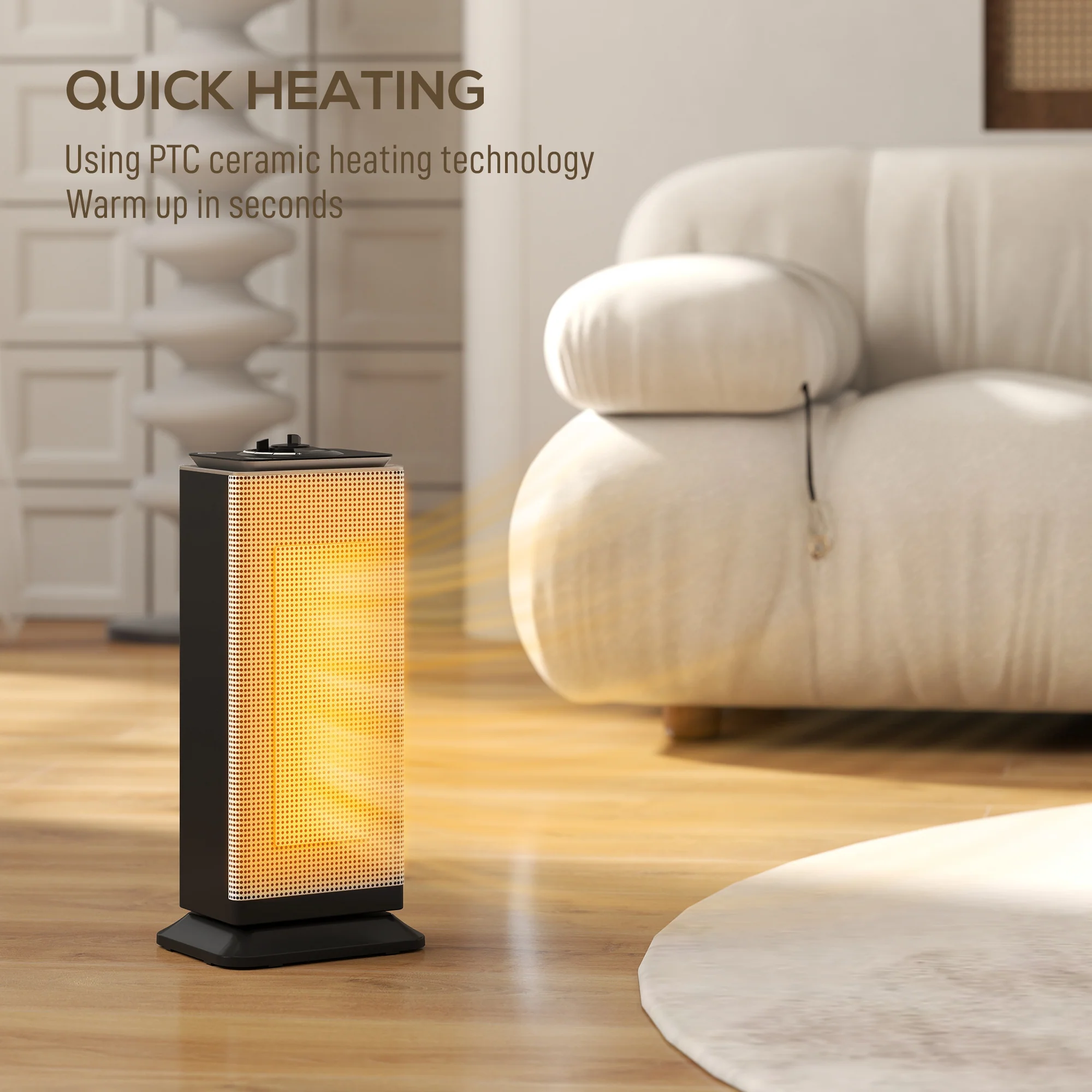 HOMCOM 1500W Electric Heater, Ceramic Space Heater With Fan, Black - Image 3