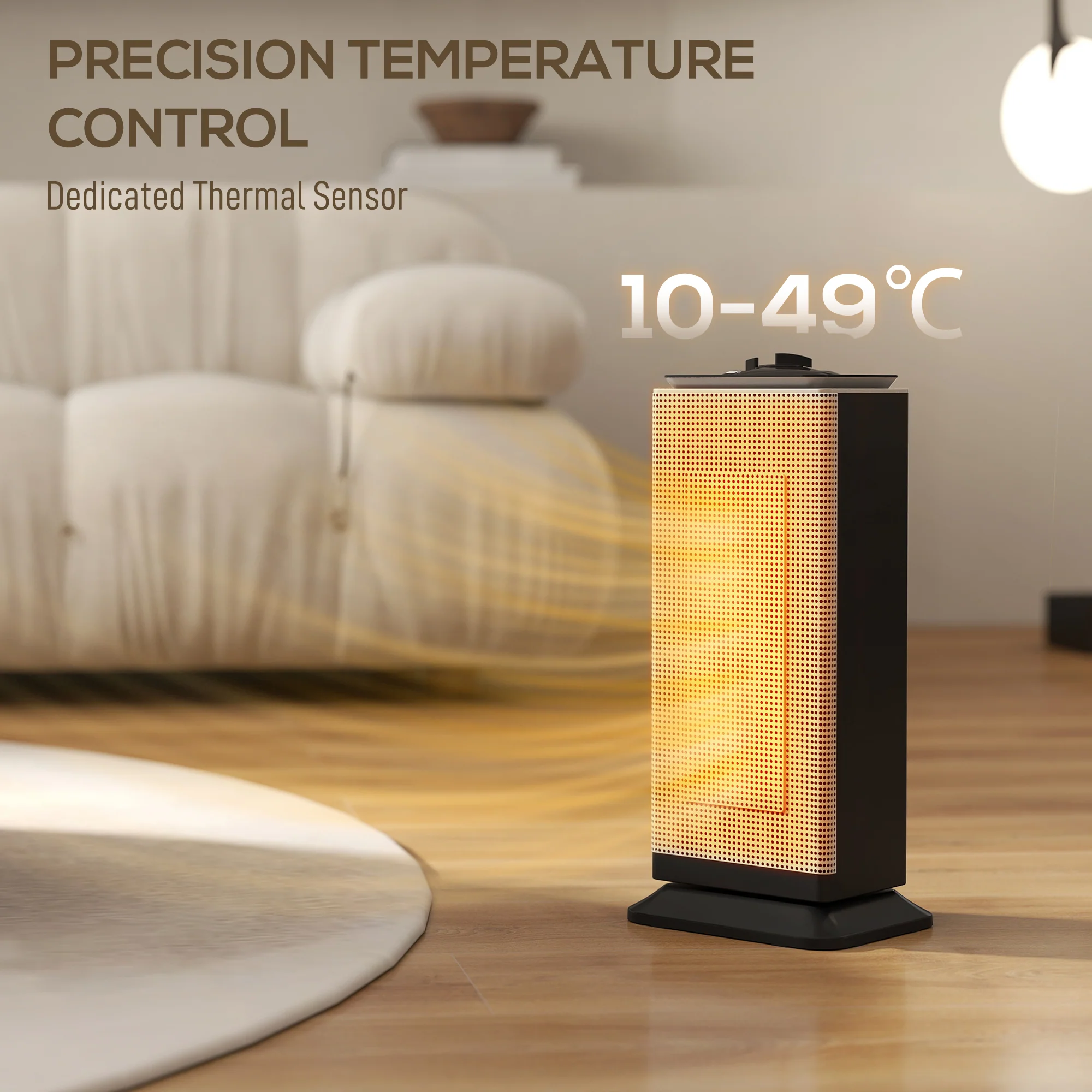 HOMCOM 1500W Electric Heater, Ceramic Space Heater With Fan, Black - Image 7