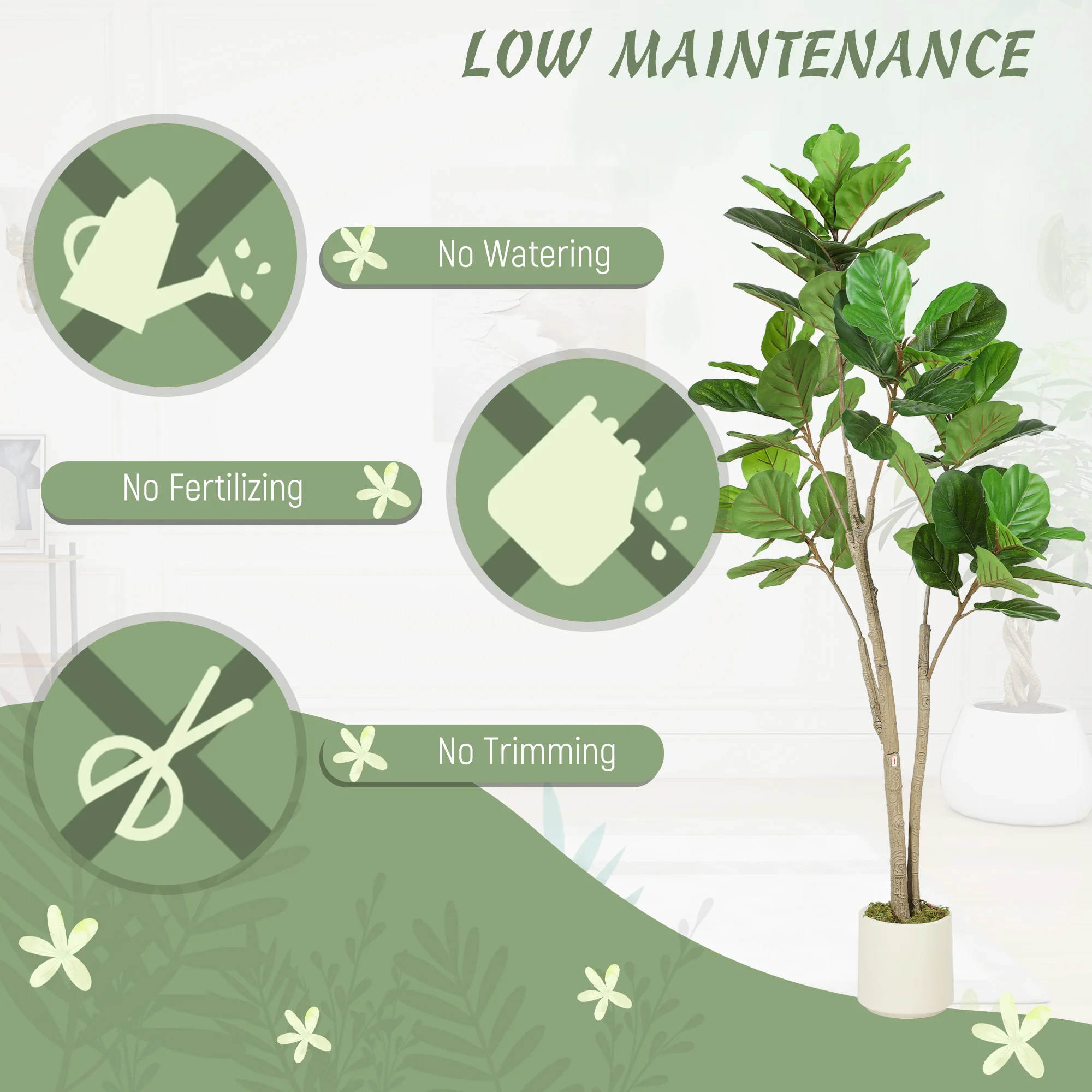 HOMCOM 150cm Artificial Fiddle Leaf Fig Tree, Realistic Fake Plant, Green - Image 4
