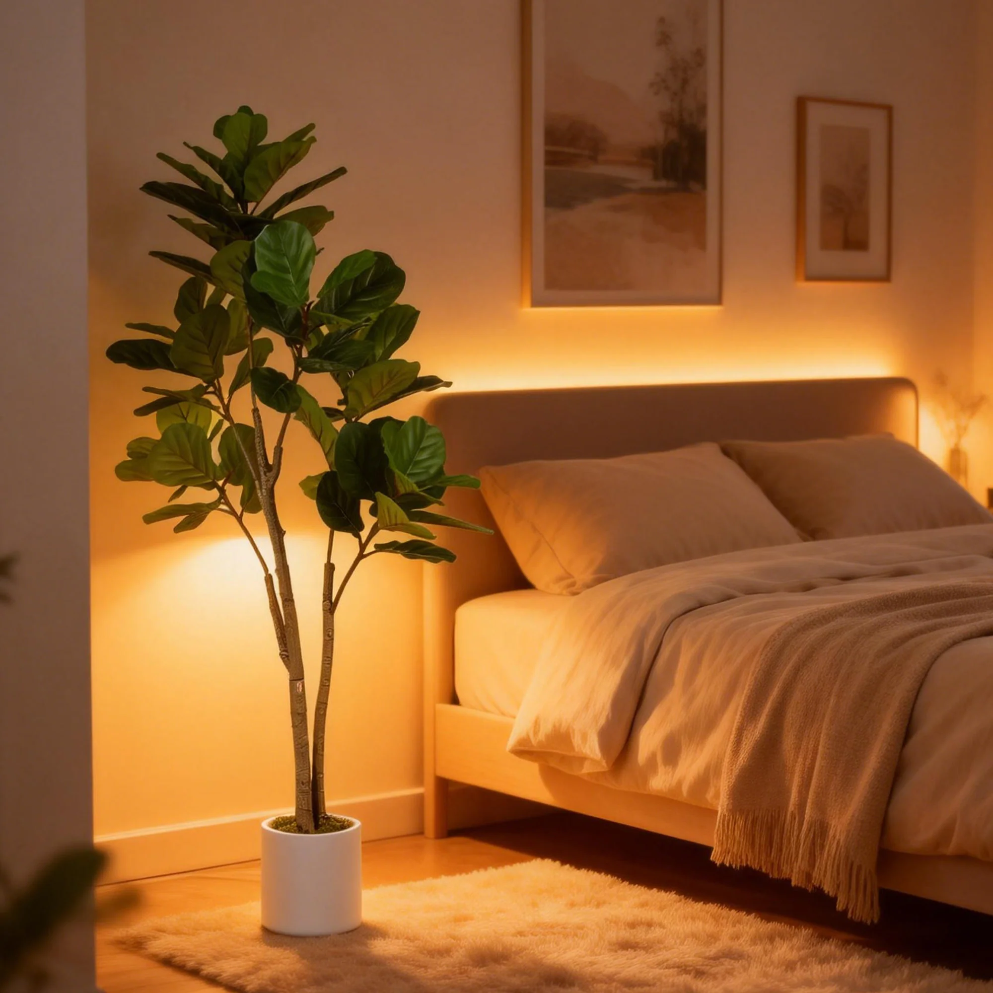 HOMCOM 150cm Artificial Fiddle Leaf Fig Tree, Realistic Fake Plant, Green - Image 8