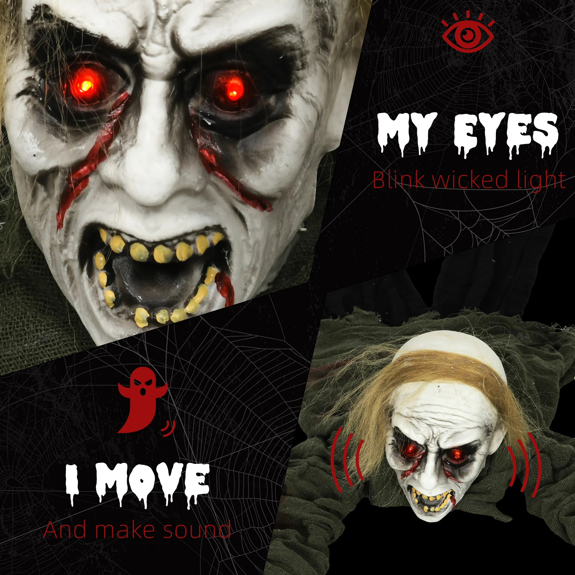 HOMCOM 167 cm Halloween Outdoor Decoration Crawling Zombie, Sound Activated - Image 5