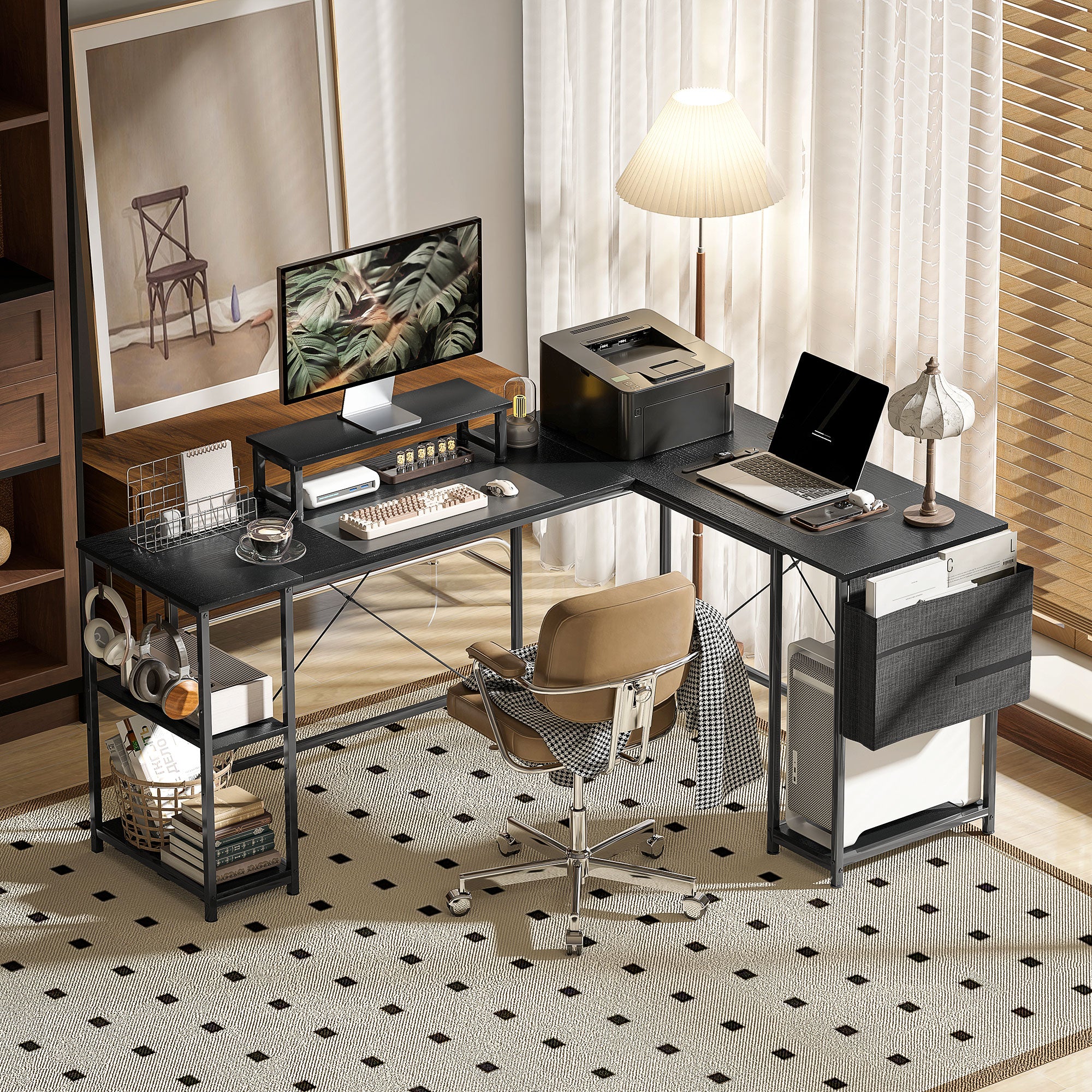 HOMCOM 168cm Reversible L Shaped Desk, 240cm Two Person Desk - Image 2