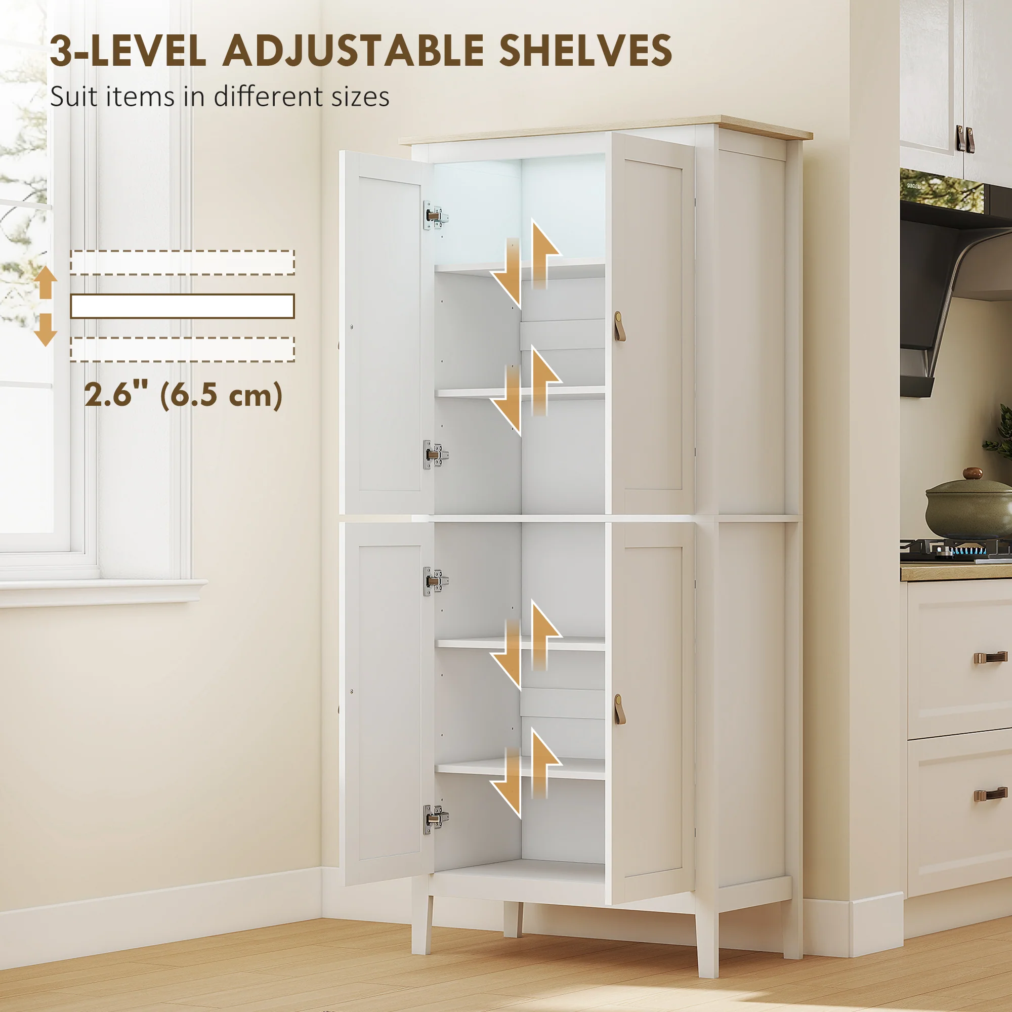 HOMCOM 176.5 Cm Tall Freestanding Pantry Storage Cabinet With 4 Doors - Image 15
