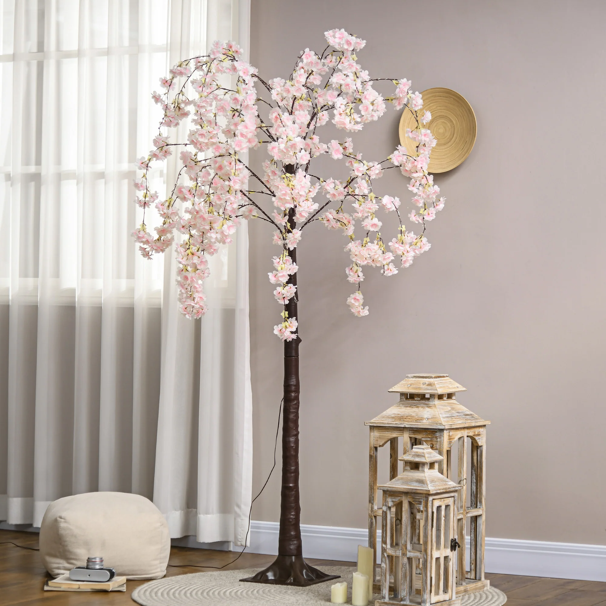 HOMCOM 180cm Cherry Blossom Tree Light With 350 LED Lights Fake Sakura Tree - Image 8