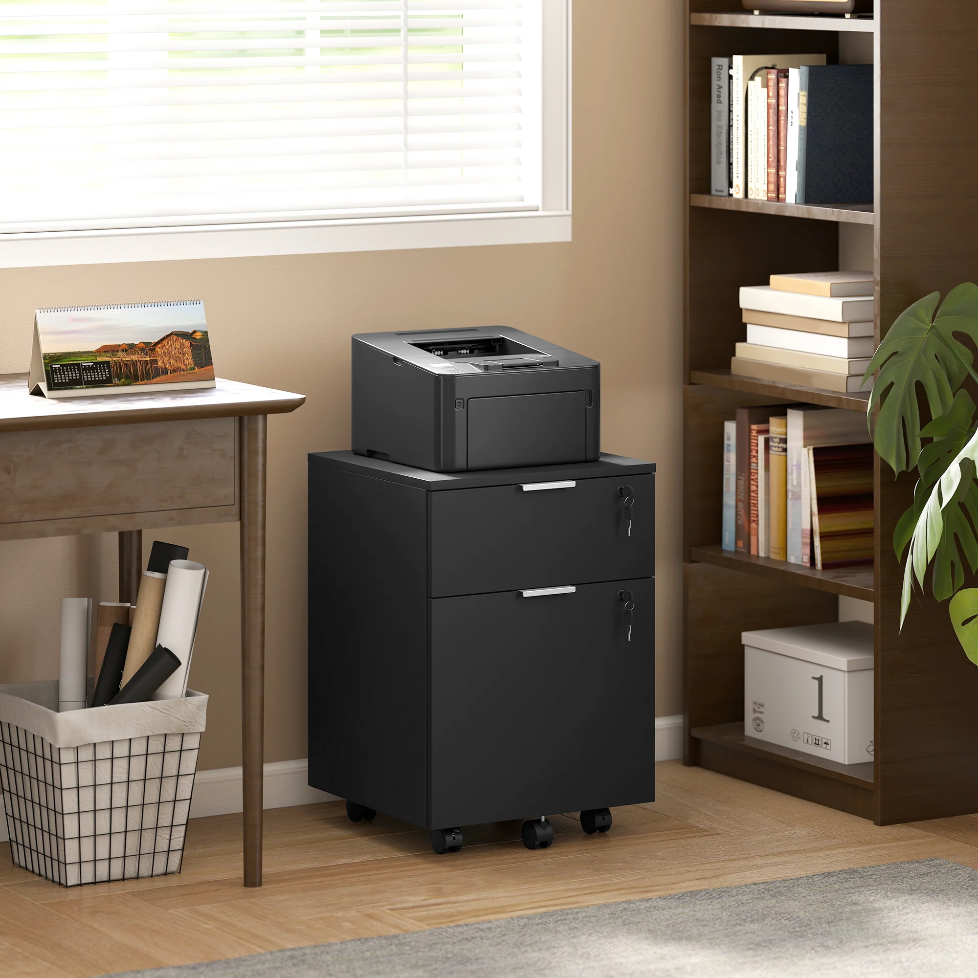 HOMCOM 2 Drawer Filing Cabinet with Adjustable Hanging Bars for A4 and Letter - Image 2