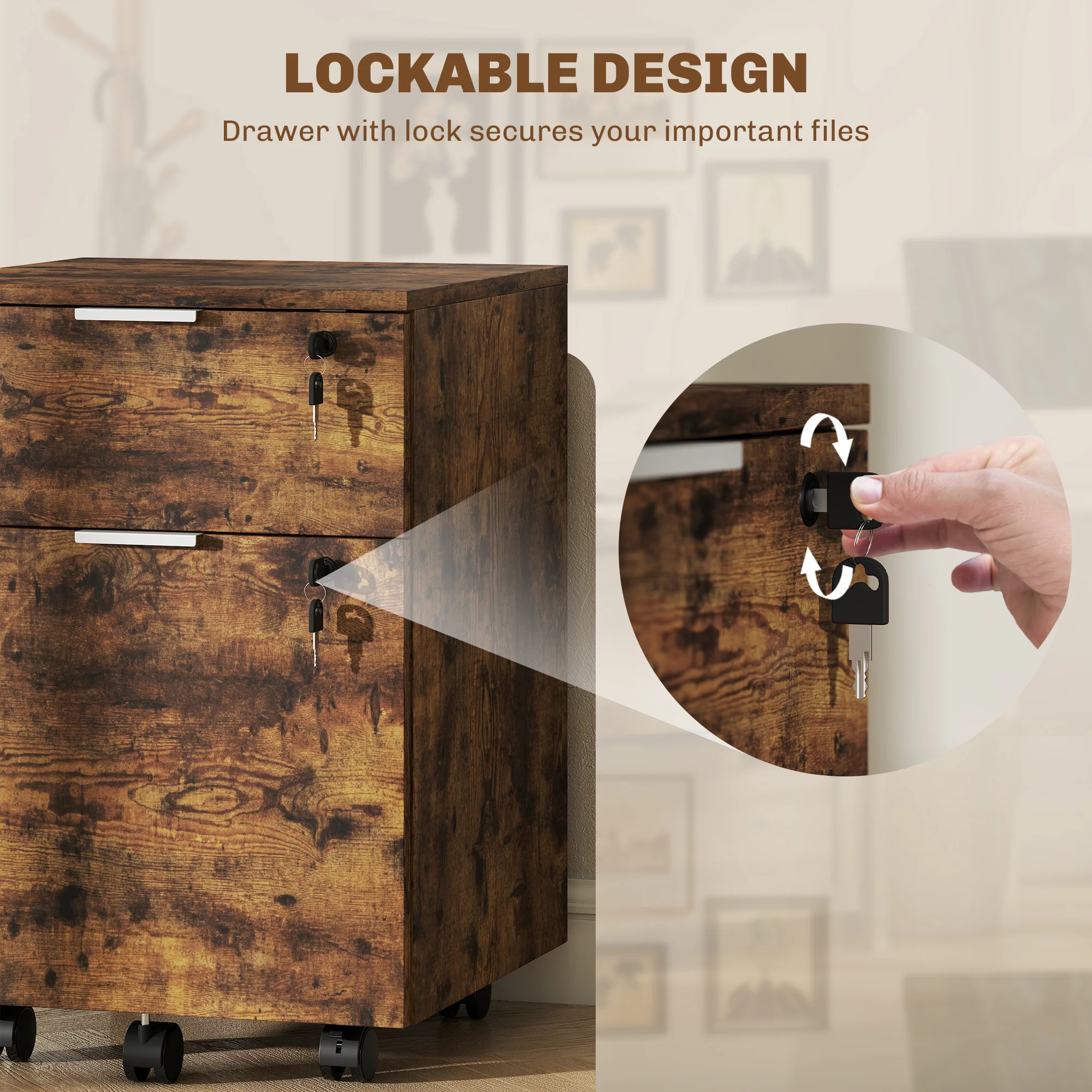 HOMCOM 2 Drawer Filing Cabinet with Adjustable Hanging Bars for A4 and Letter - Image 6