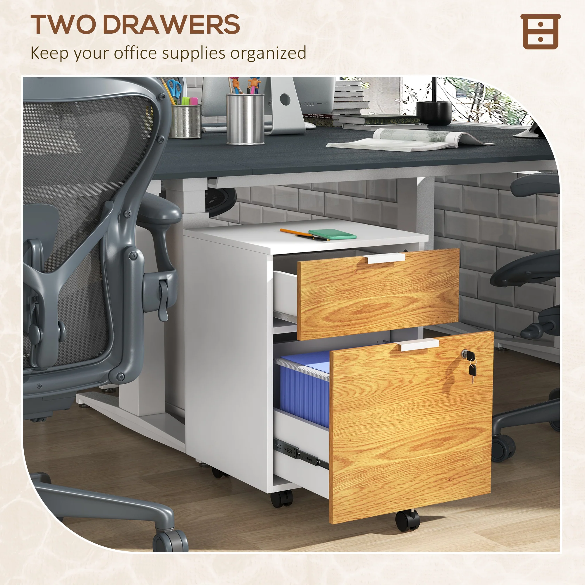 HOMCOM 2 Drawer Filing Cabinet With Adjustable Hanging Bars For A4 And Letter - Image 3