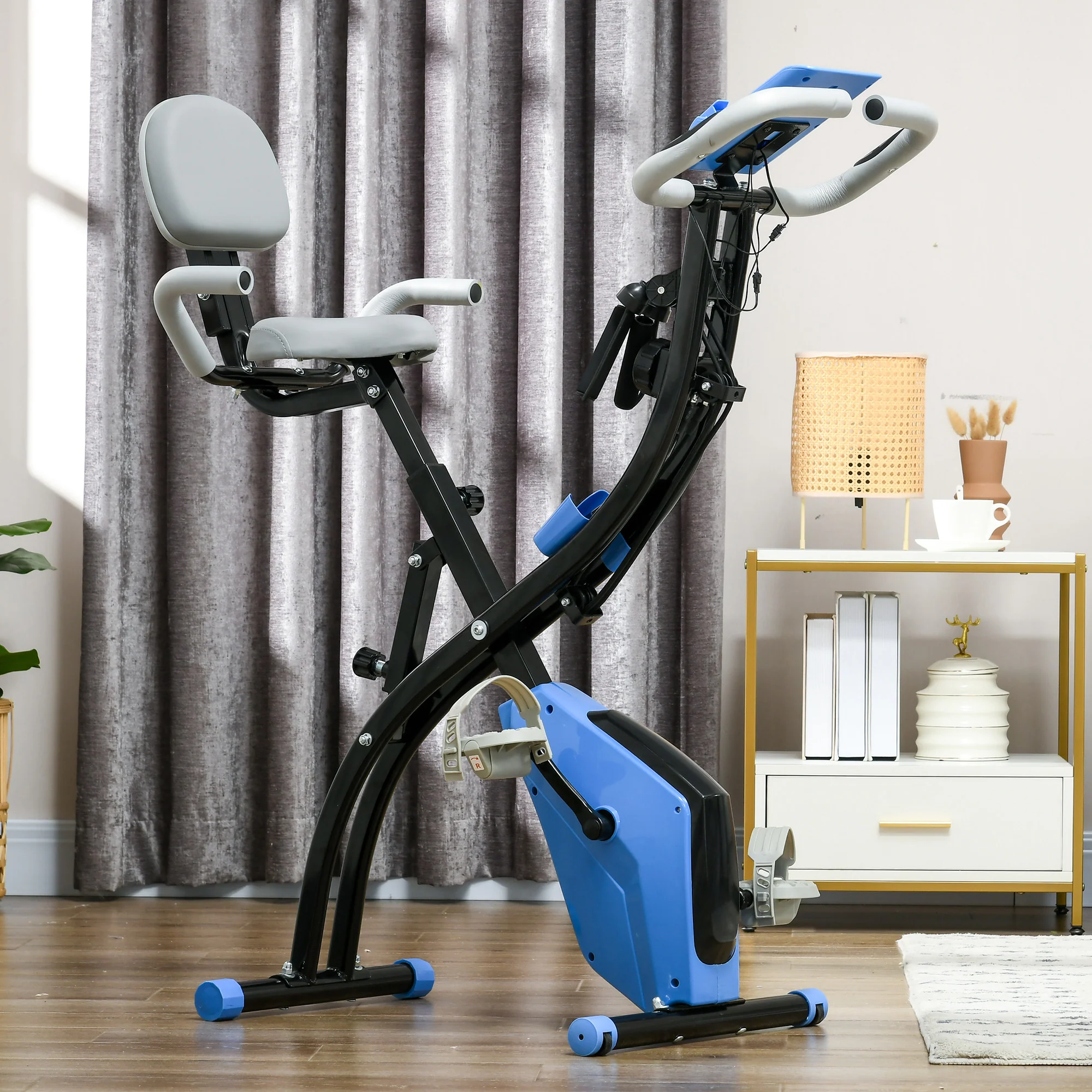 HOMCOM 2-In-1 Folding Exercise Bike with 8-Level Magnetic Resistance Blue - Image 2
