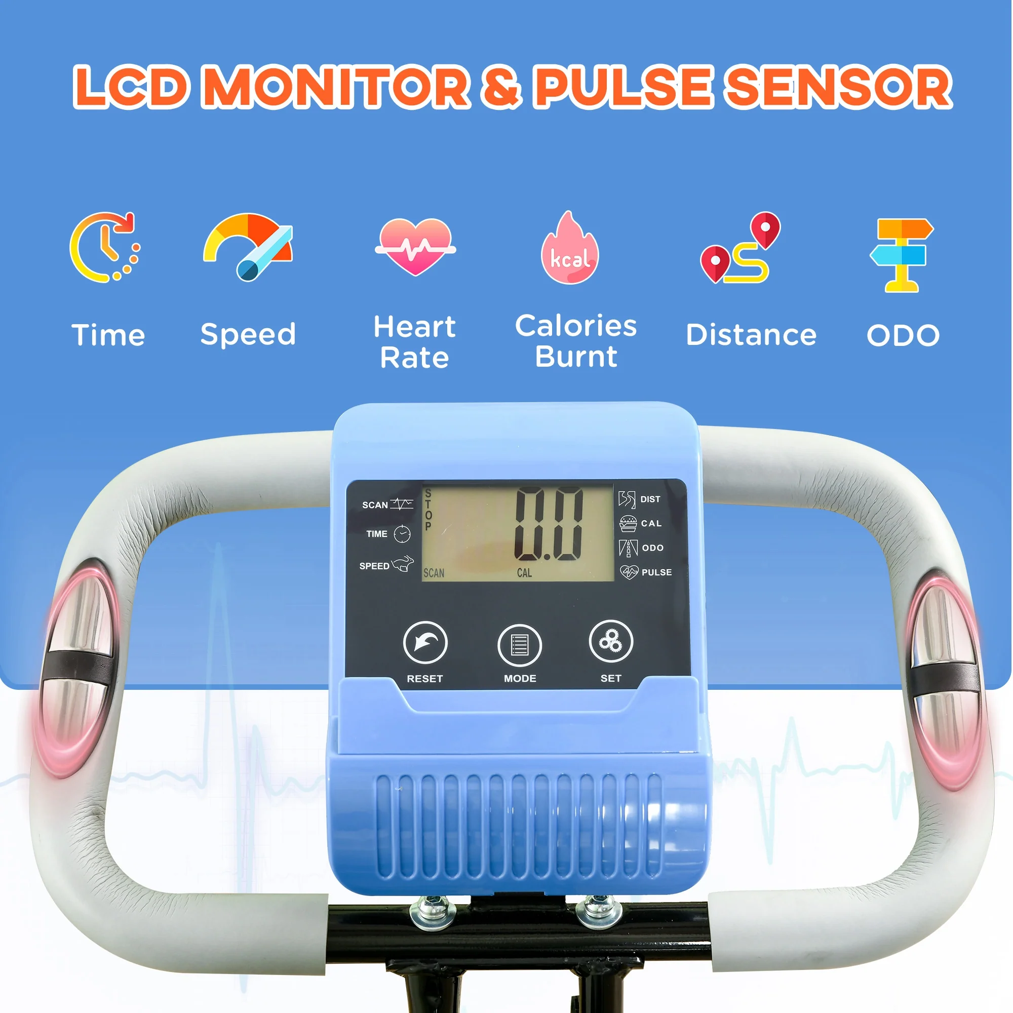 HOMCOM 2-In-1 Folding Exercise Bike with 8-Level Magnetic Resistance Blue - Image 3