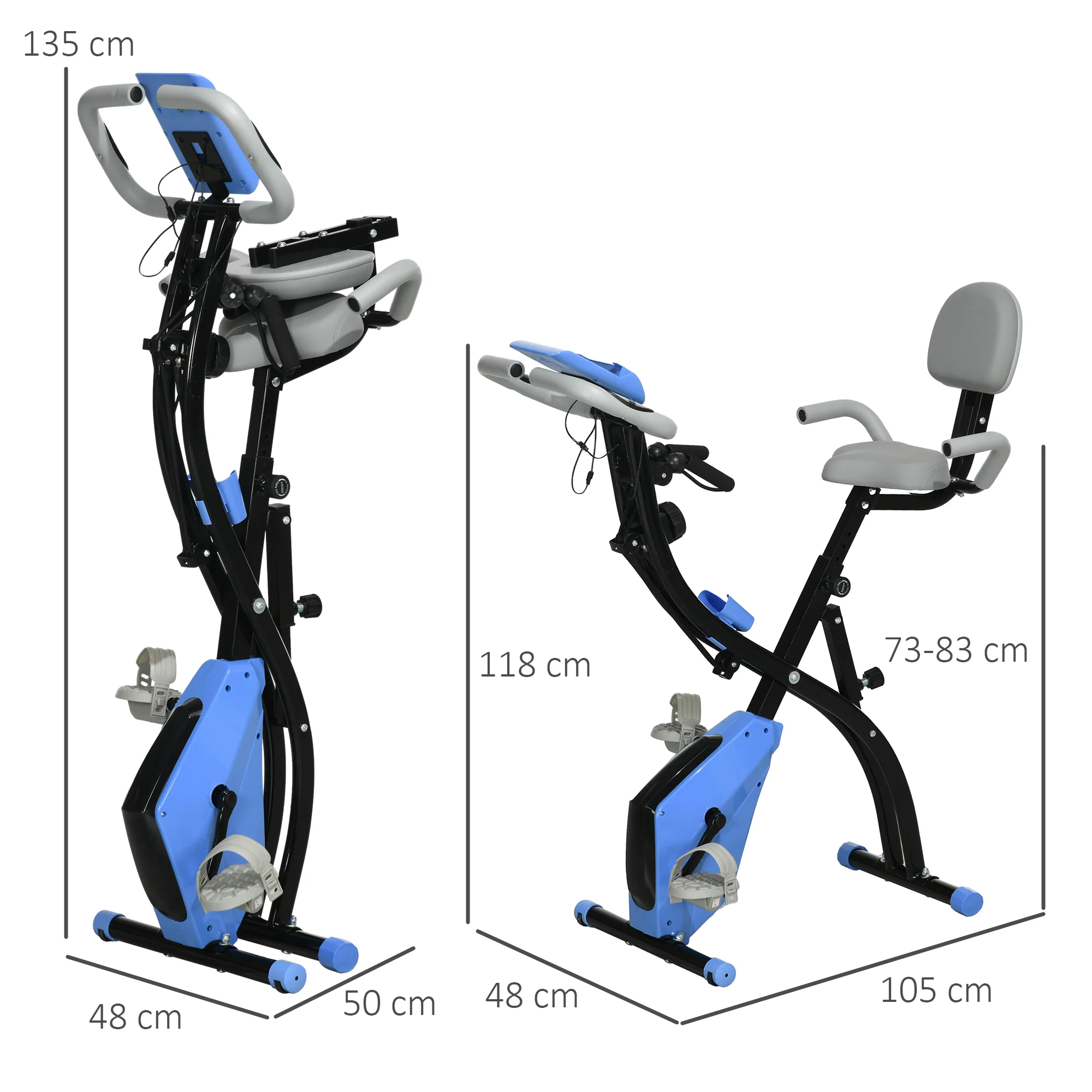 HOMCOM 2-In-1 Folding Exercise Bike with 8-Level Magnetic Resistance Blue - Image 5