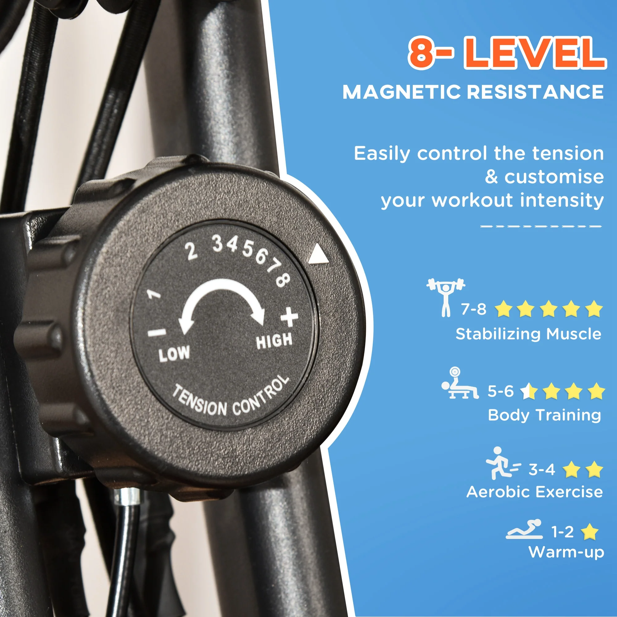 HOMCOM 2-In-1 Folding Exercise Bike with 8-Level Magnetic Resistance Blue - Image 6