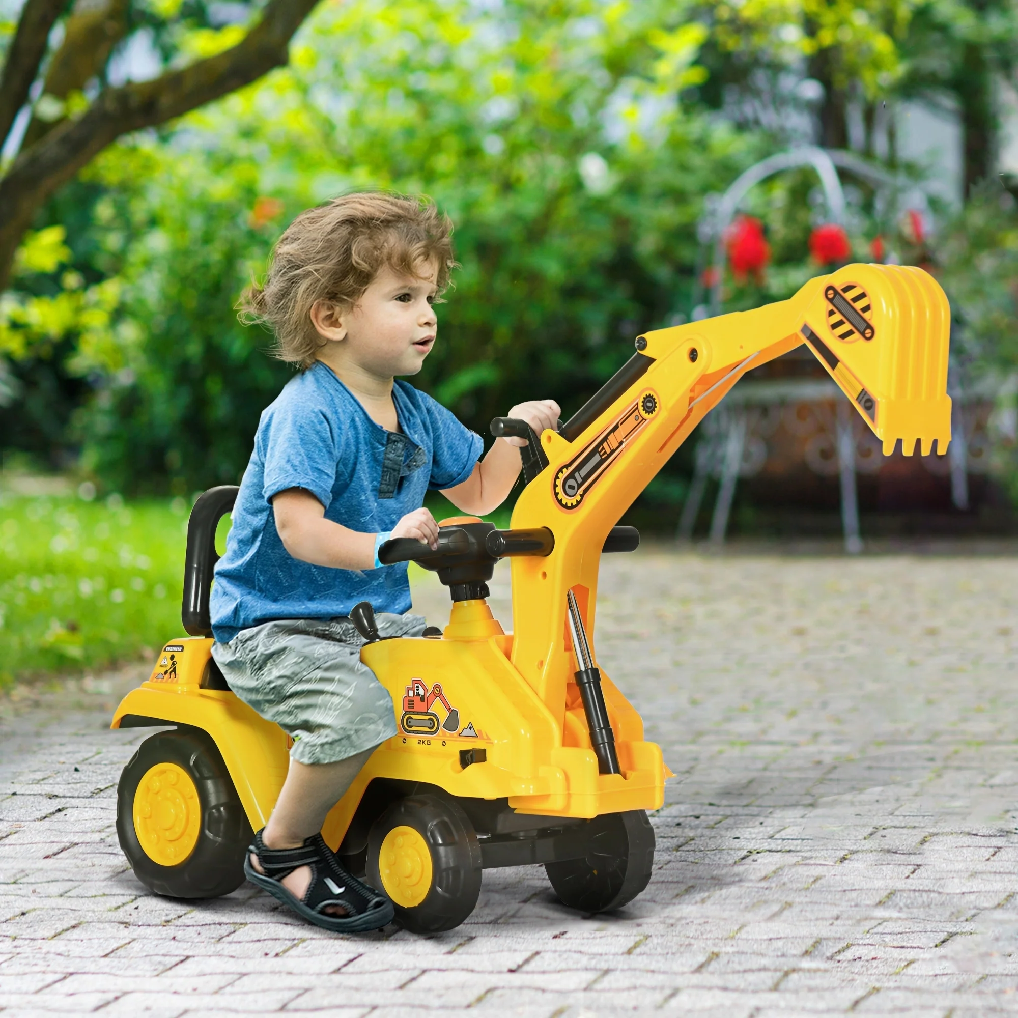 HOMCOM 2 in 1 Kids Ride On Tractor with Buckle, for 1.5-4 Years Old, Yellow - Image 2