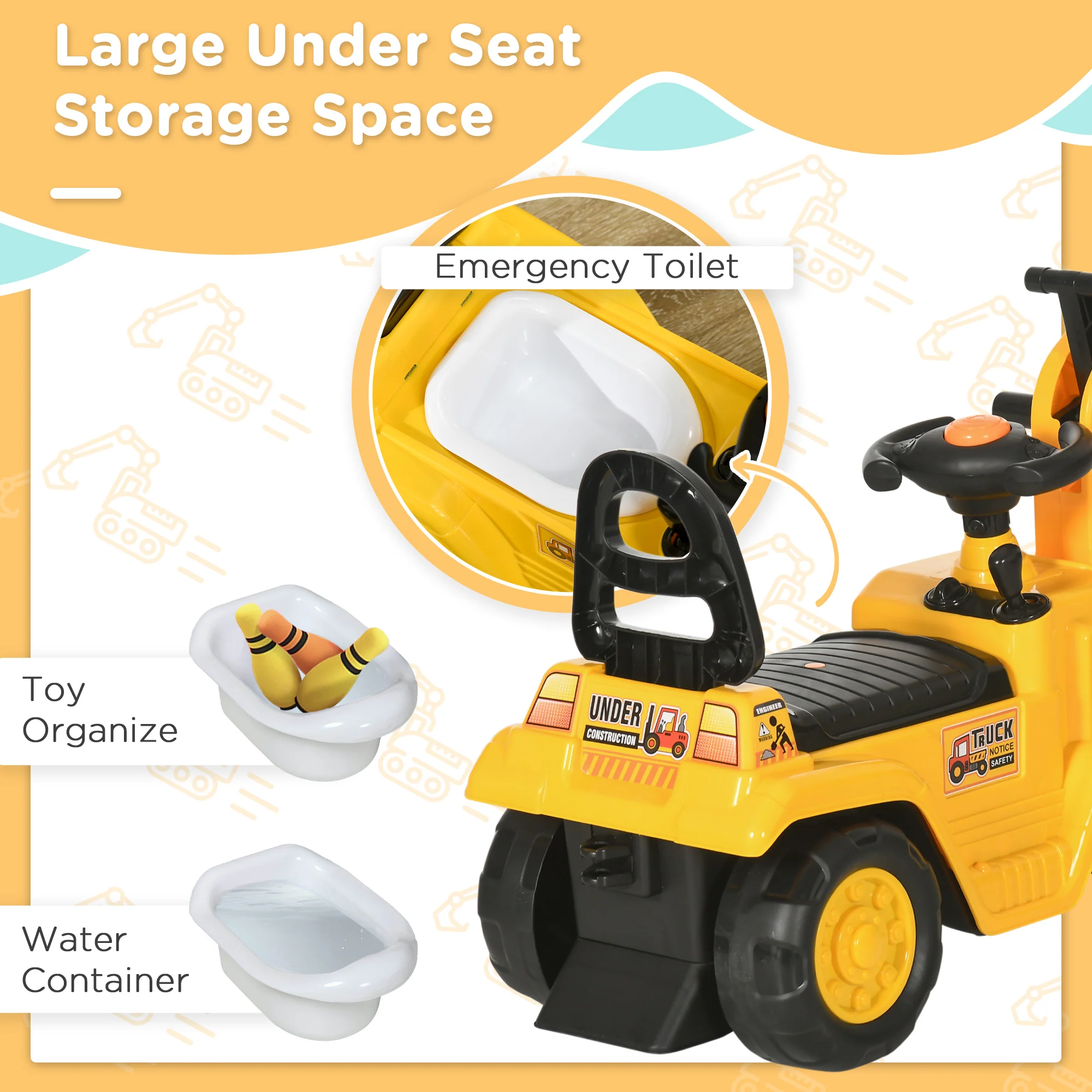 HOMCOM 2 in 1 Kids Ride On Tractor with Buckle, for 1.5-4 Years Old, Yellow - Image 4