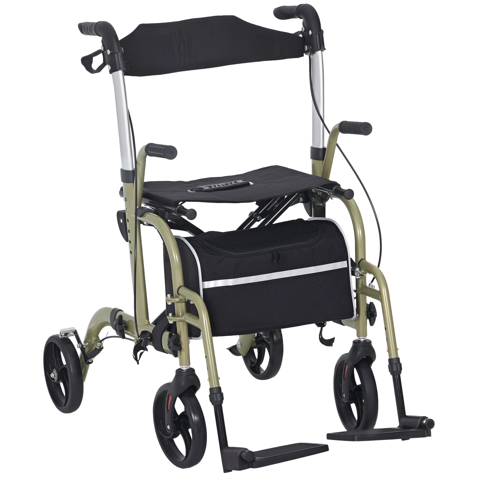 HOMCOM 2 In 1 Wheelchair & Folding Rollator Walker Combo, Yellow-green