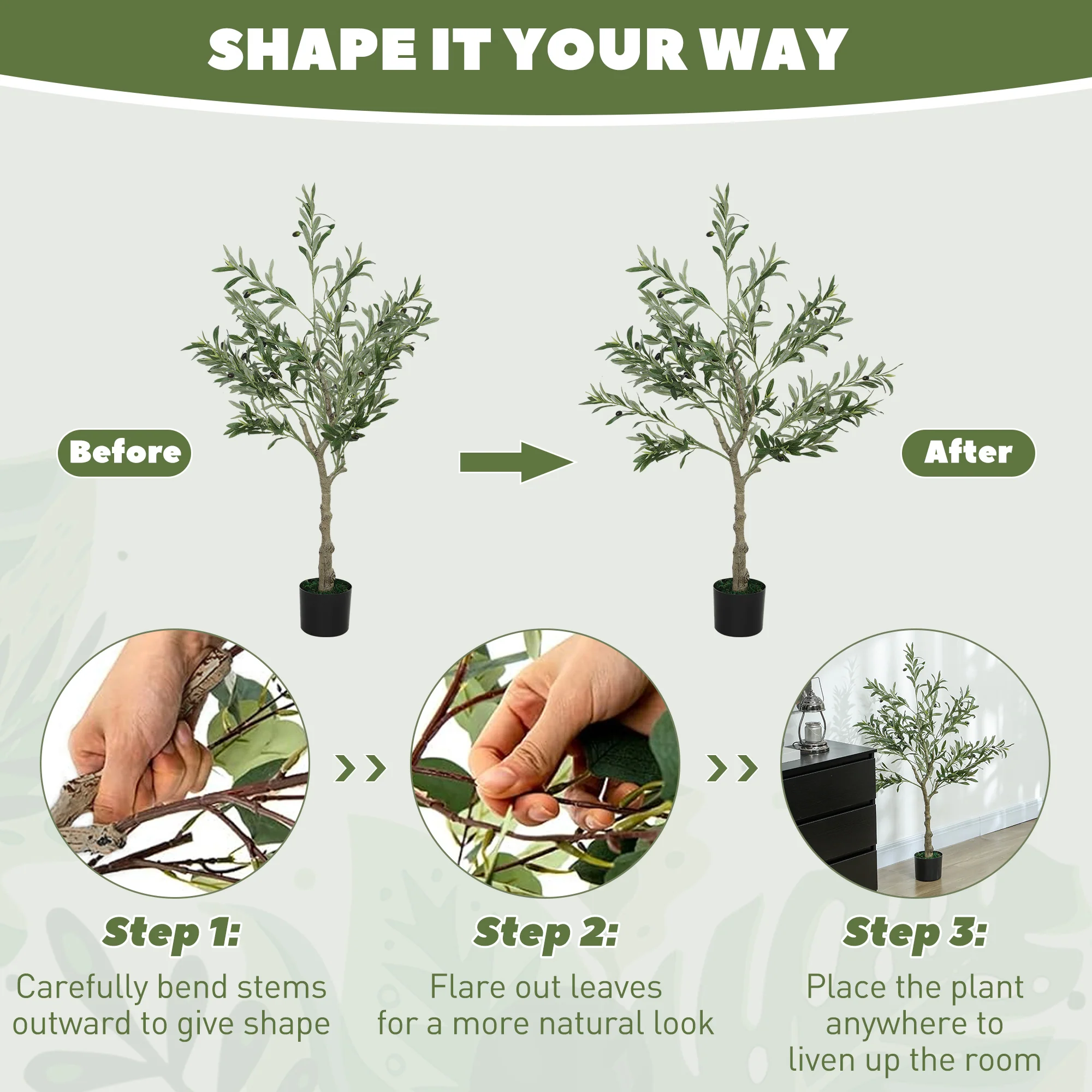 HOMCOM 2 Pack Indoor Artificial Plants, Faux Potted Silk Olive Trees - Image 6
