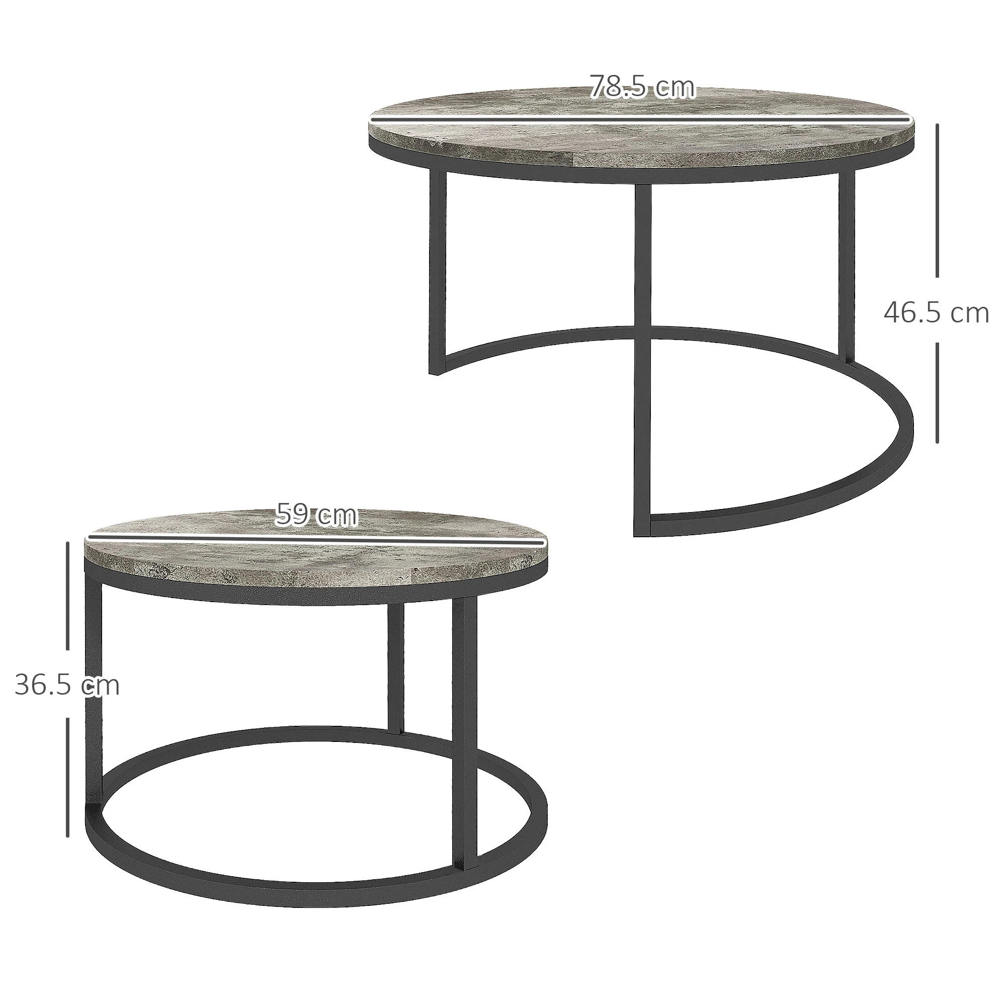 HOMCOM 2 Pcs Stacking Coffee Table Set Steel Frame Cement-Effect Top Foot Pads - Image 5