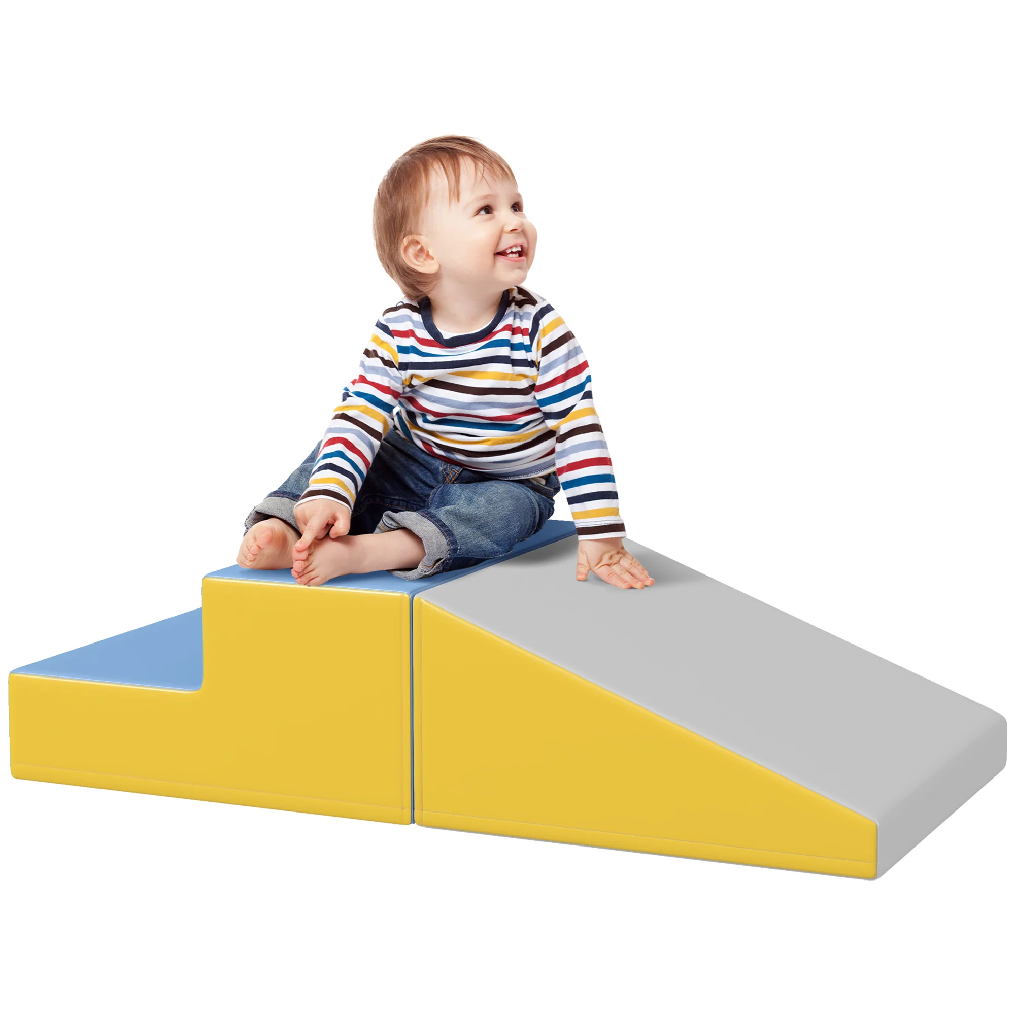 HOMCOM 2 Piece Soft Grey Play Set For Toddler Climb And Crawl - Image 2