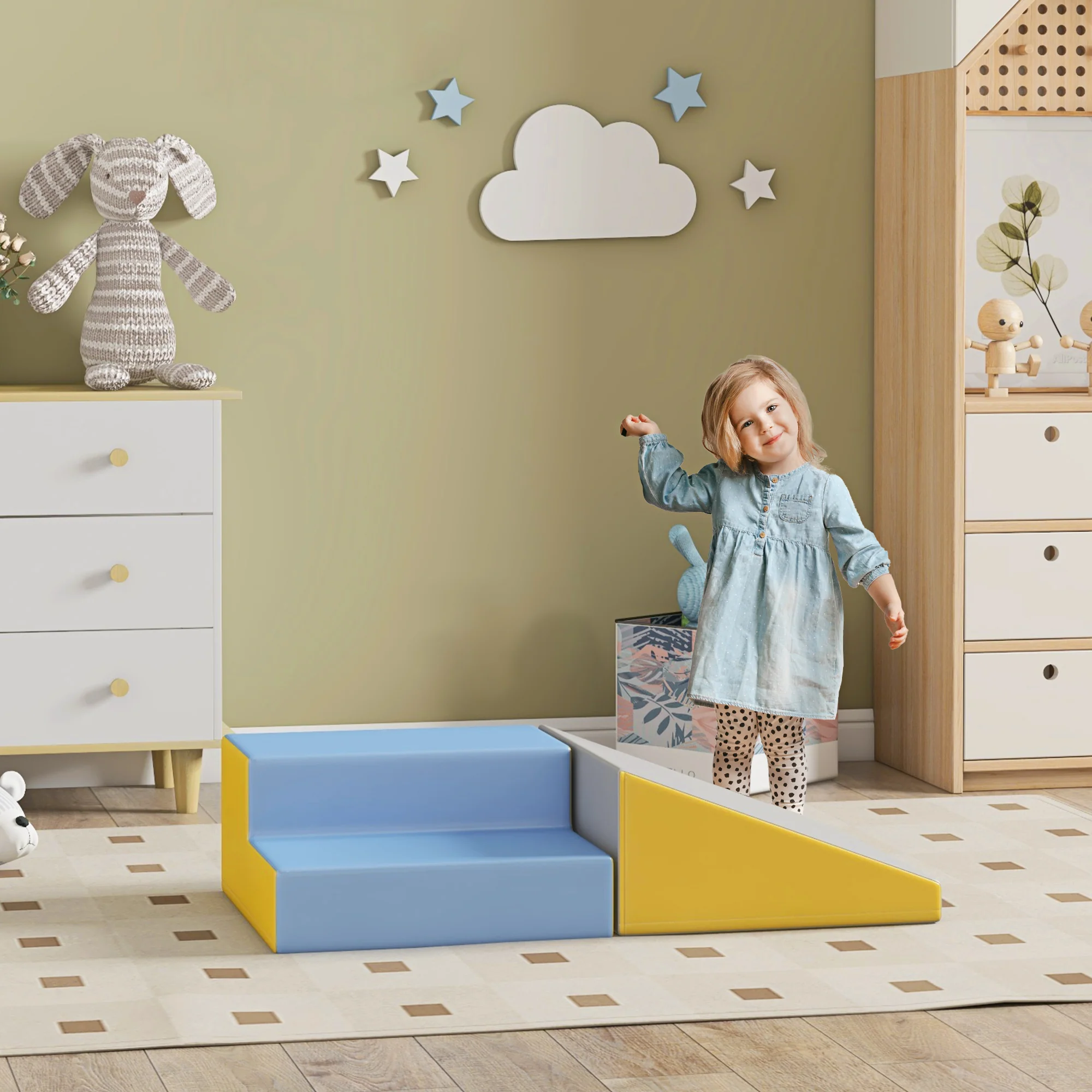 HOMCOM 2 Piece Soft Grey Play Set For Toddler Climb And Crawl - Image 3