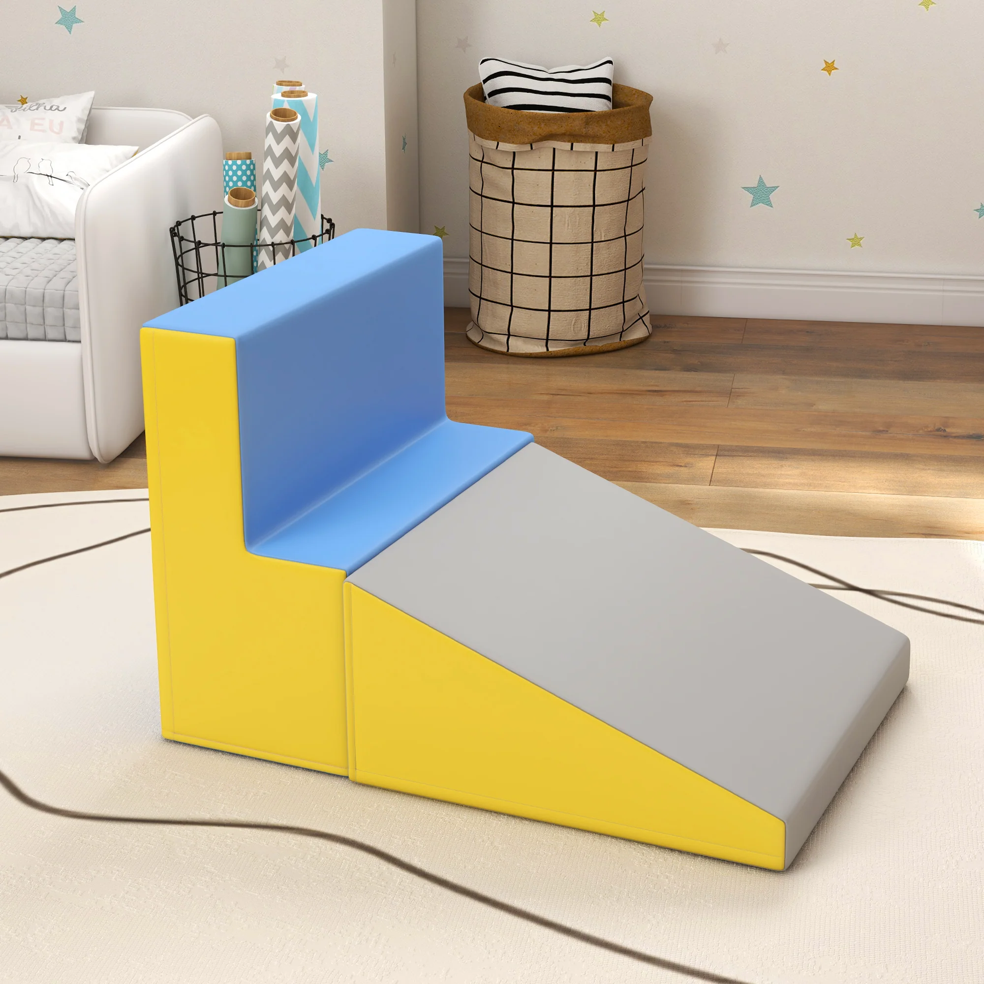 HOMCOM 2 Piece Soft Grey Play Set For Toddler Climb And Crawl - Image 9