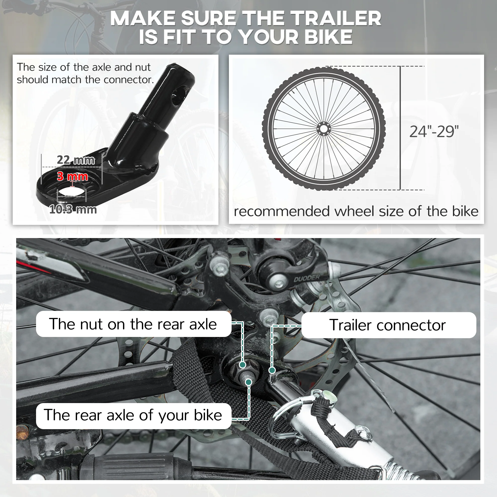 HOMCOM 2 Seat Bike Trailer with 5 Point Harness, for 18+ Months, Black - Image 7