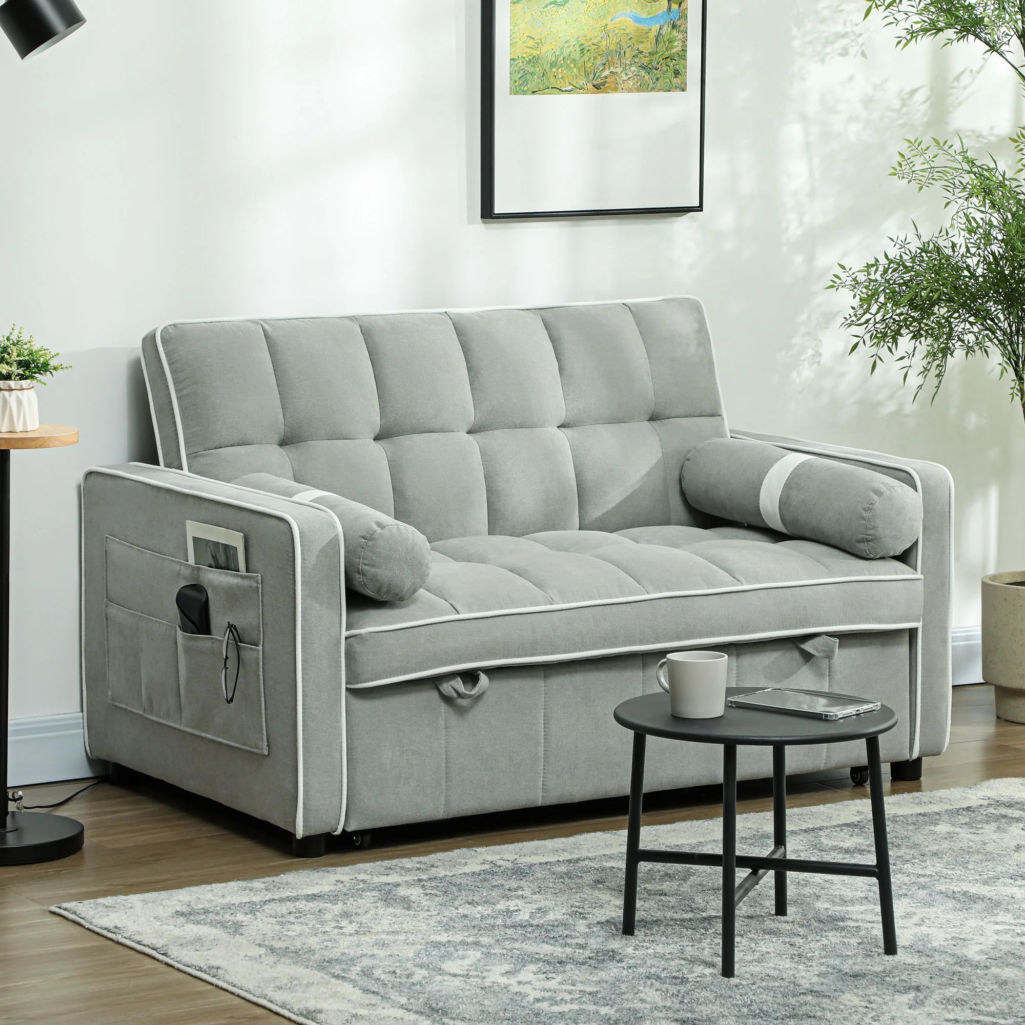 HOMCOM 2 Seater Pull Out Sofa Bed with Adjustable Backrest - Image 11
