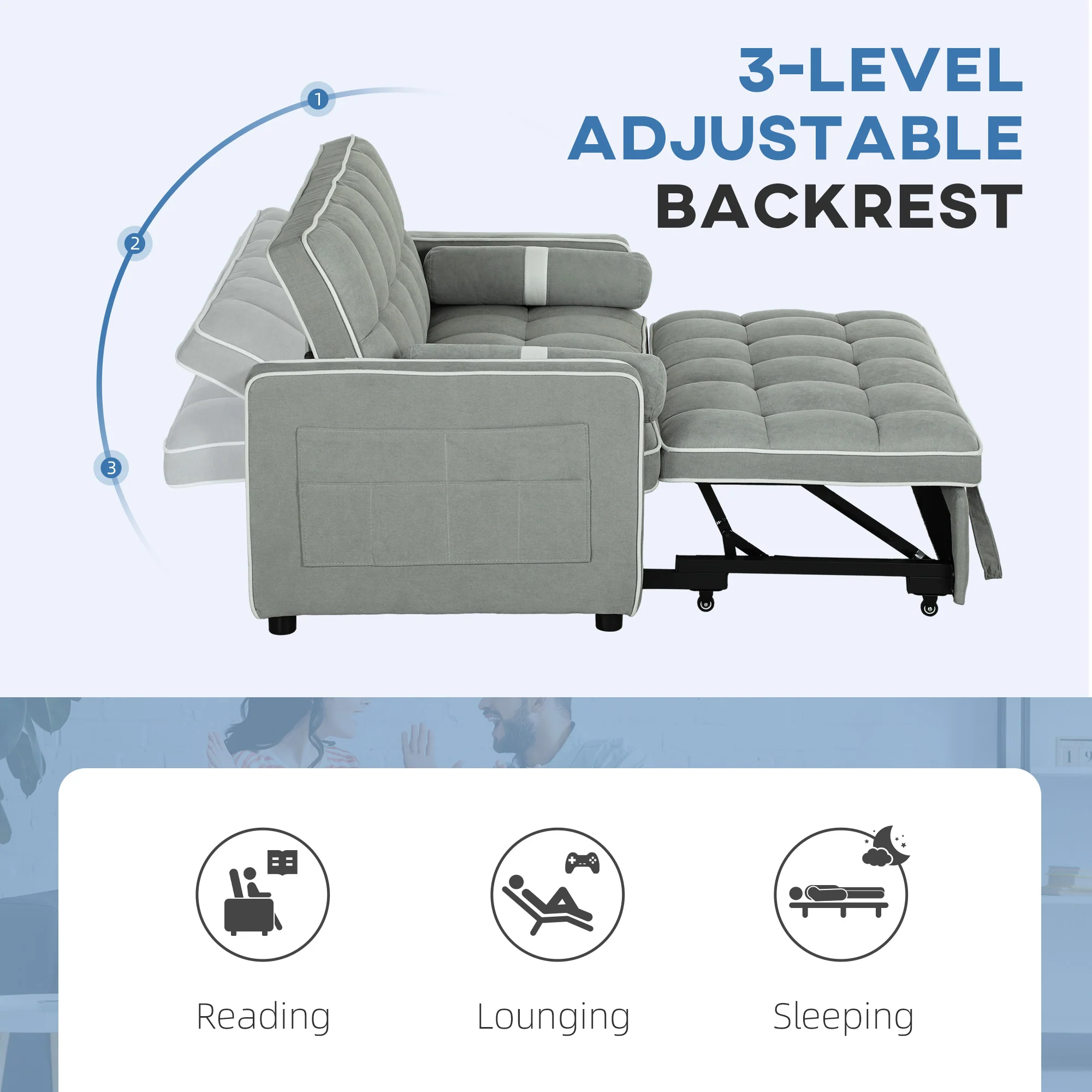 HOMCOM 2 Seater Pull Out Sofa Bed with Adjustable Backrest - Image 13